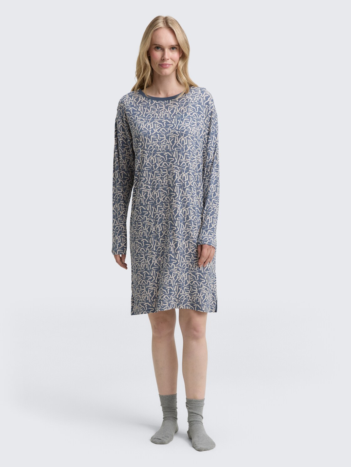 Patterned nightdress - blue-medium-allover - side model view
