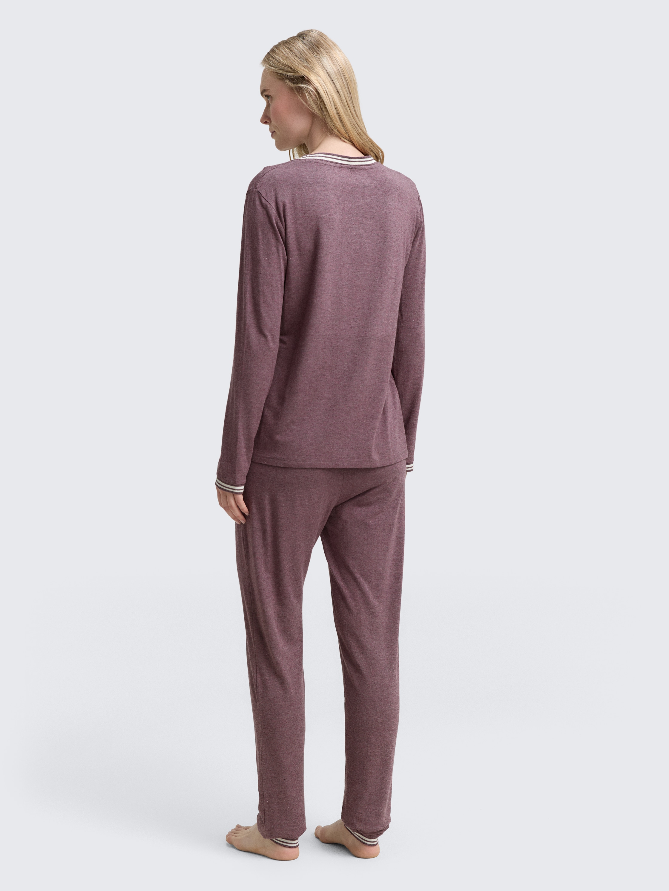 Pyjama-Set in Melange Optik - purple-medium-melange - Model-Rückansicht