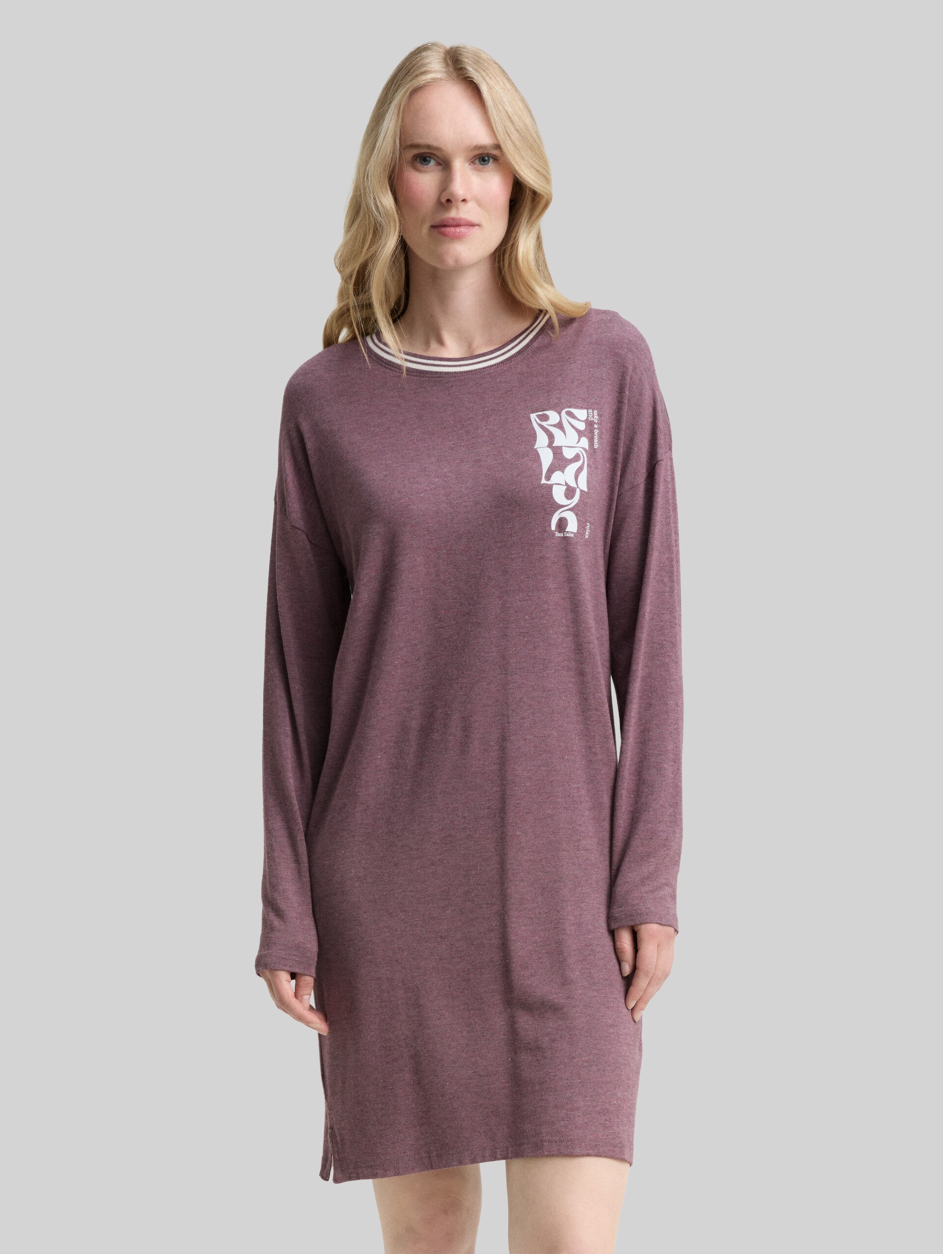 Melange-look nightshirt - purple-medium-melange - Model front view