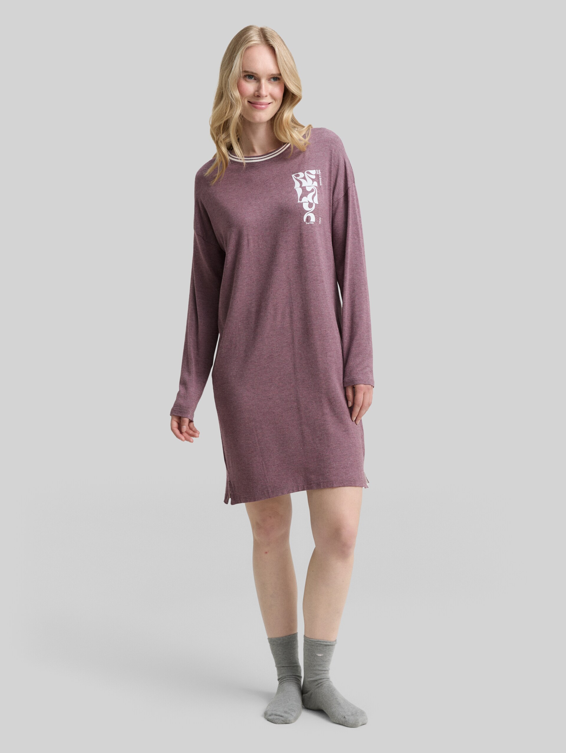 Melange-look nightshirt - purple-medium-melange - side model view