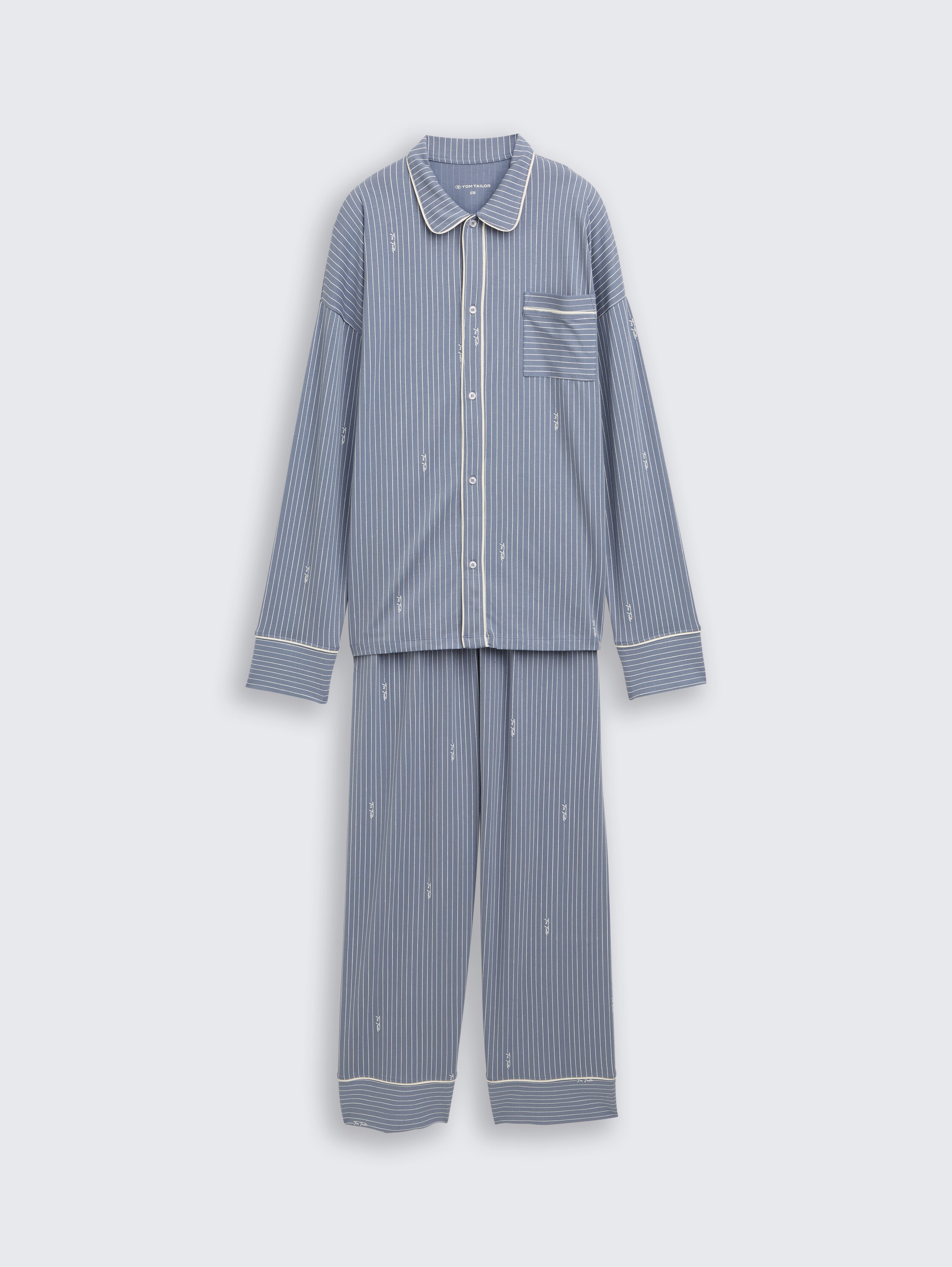 Pyjama-Set mit Streifenmuster - blue-medium-vertical stripe - Vorder-Produkt-Ansicht