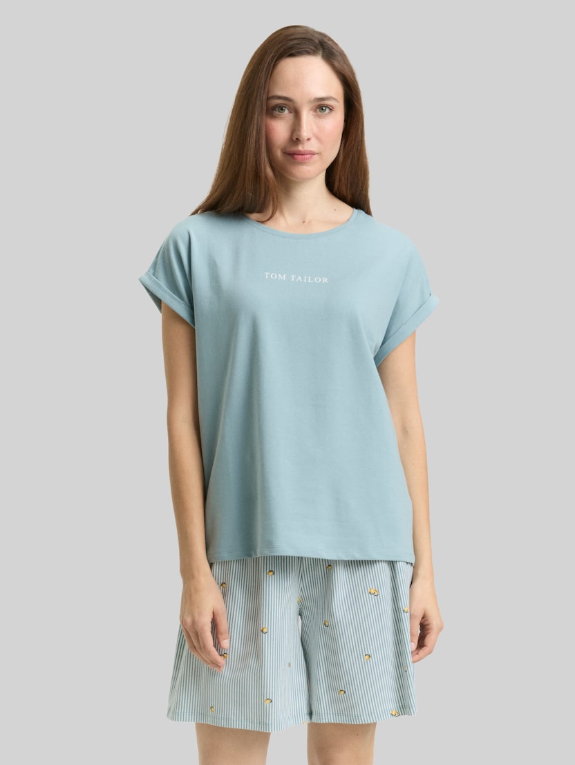 Pyjama set with pattern by Women, blue-medium-vertical stripe