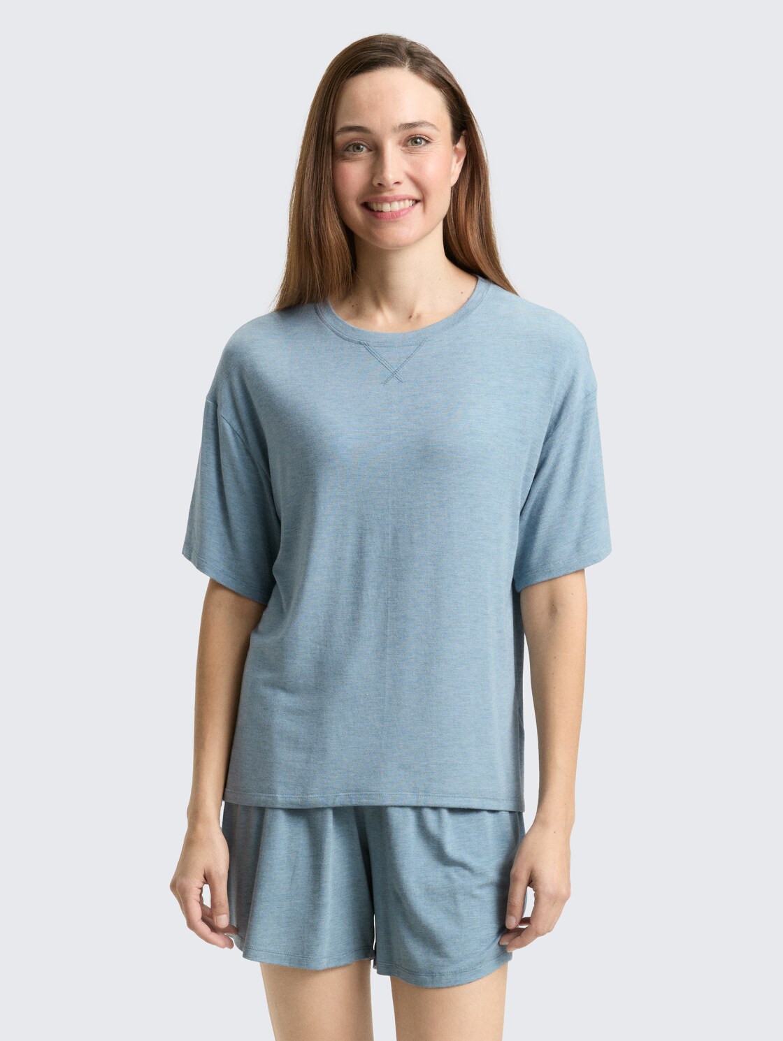 Pyjama-Set - blue-medium-melange - Model-Vorderansicht