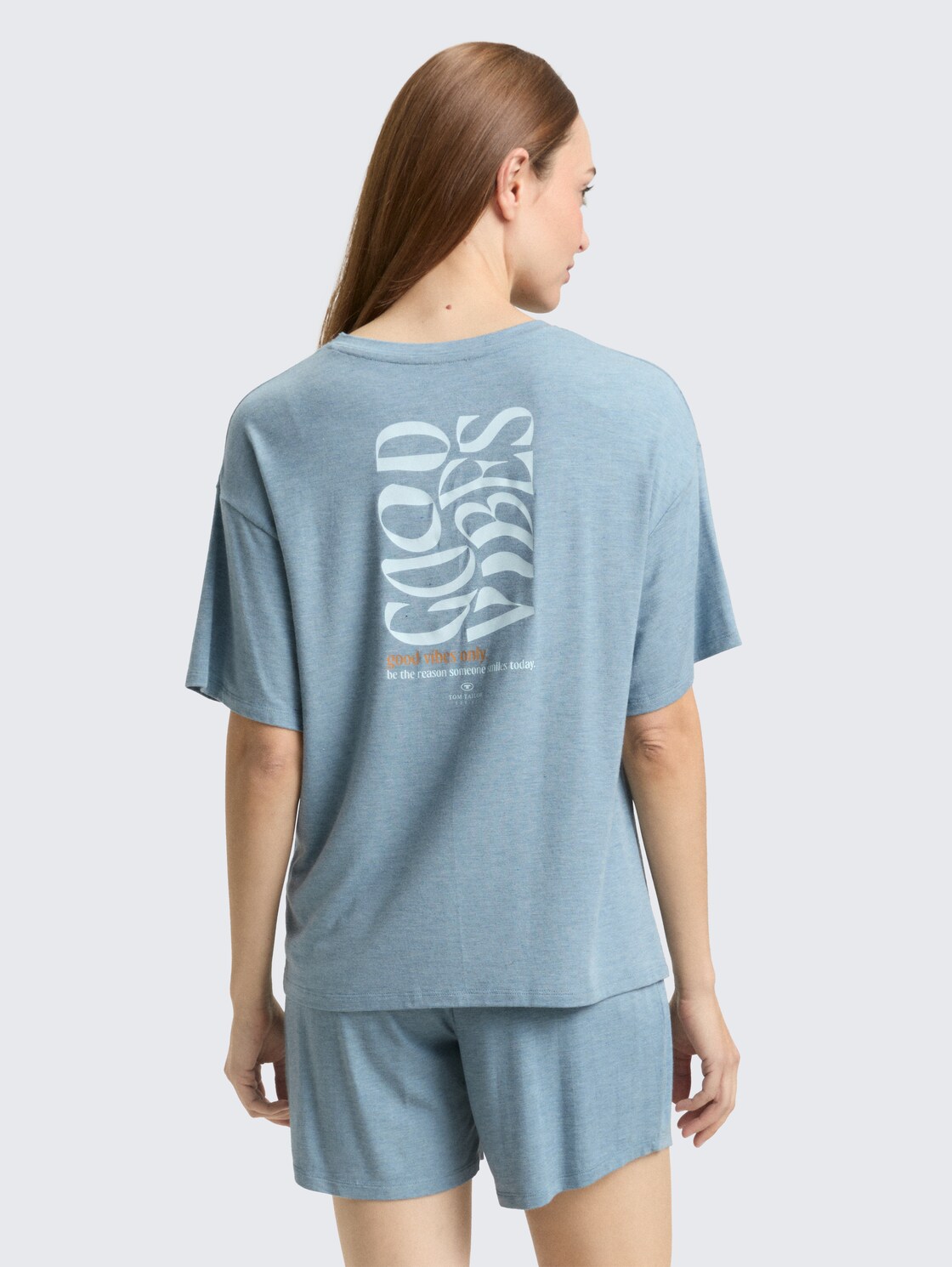 Pyjama-Set - blue-medium-melange - Model-Rückansicht