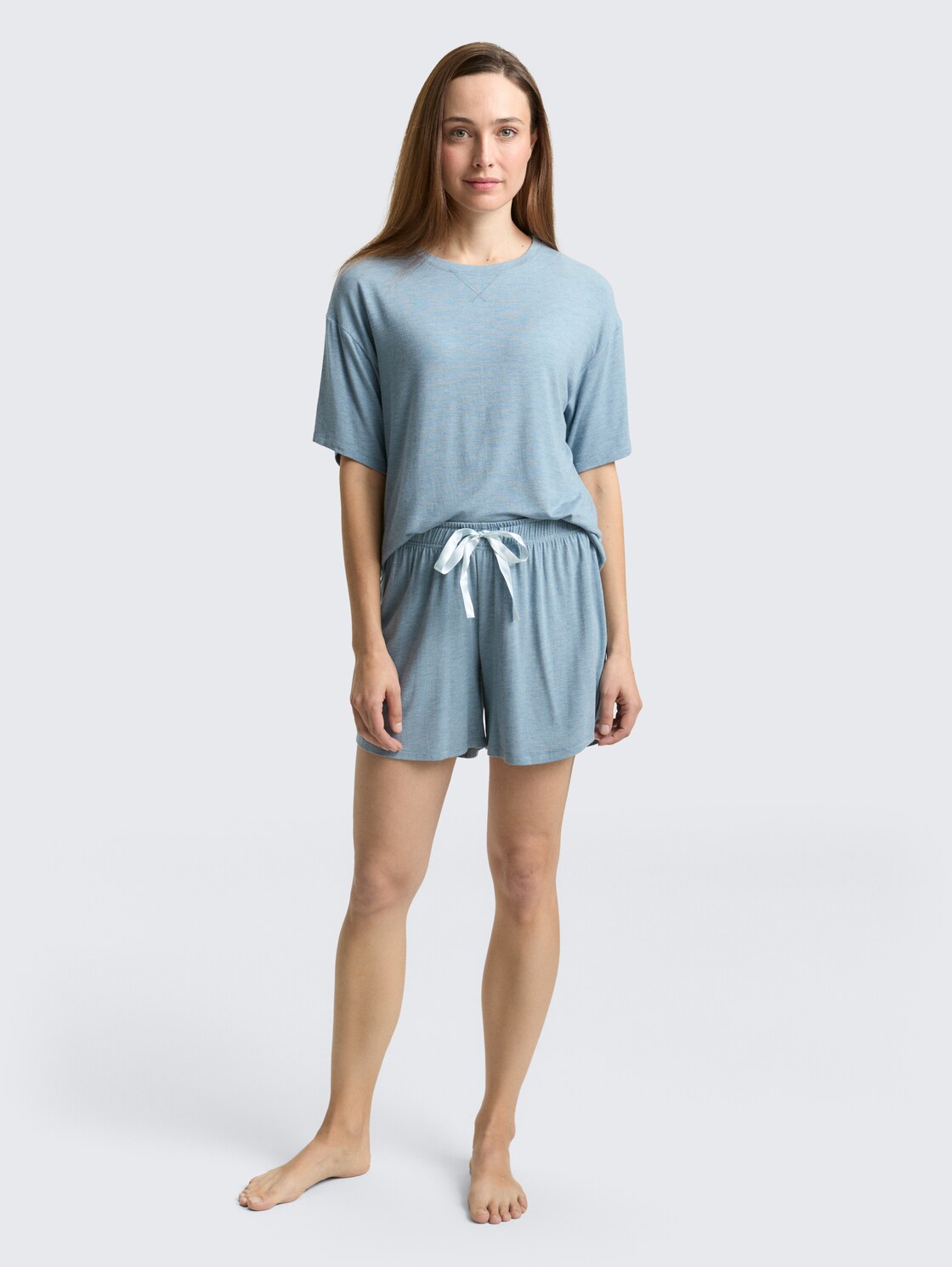 Pyjama-Set - blue-medium-melange - seitliche Model-Ansicht