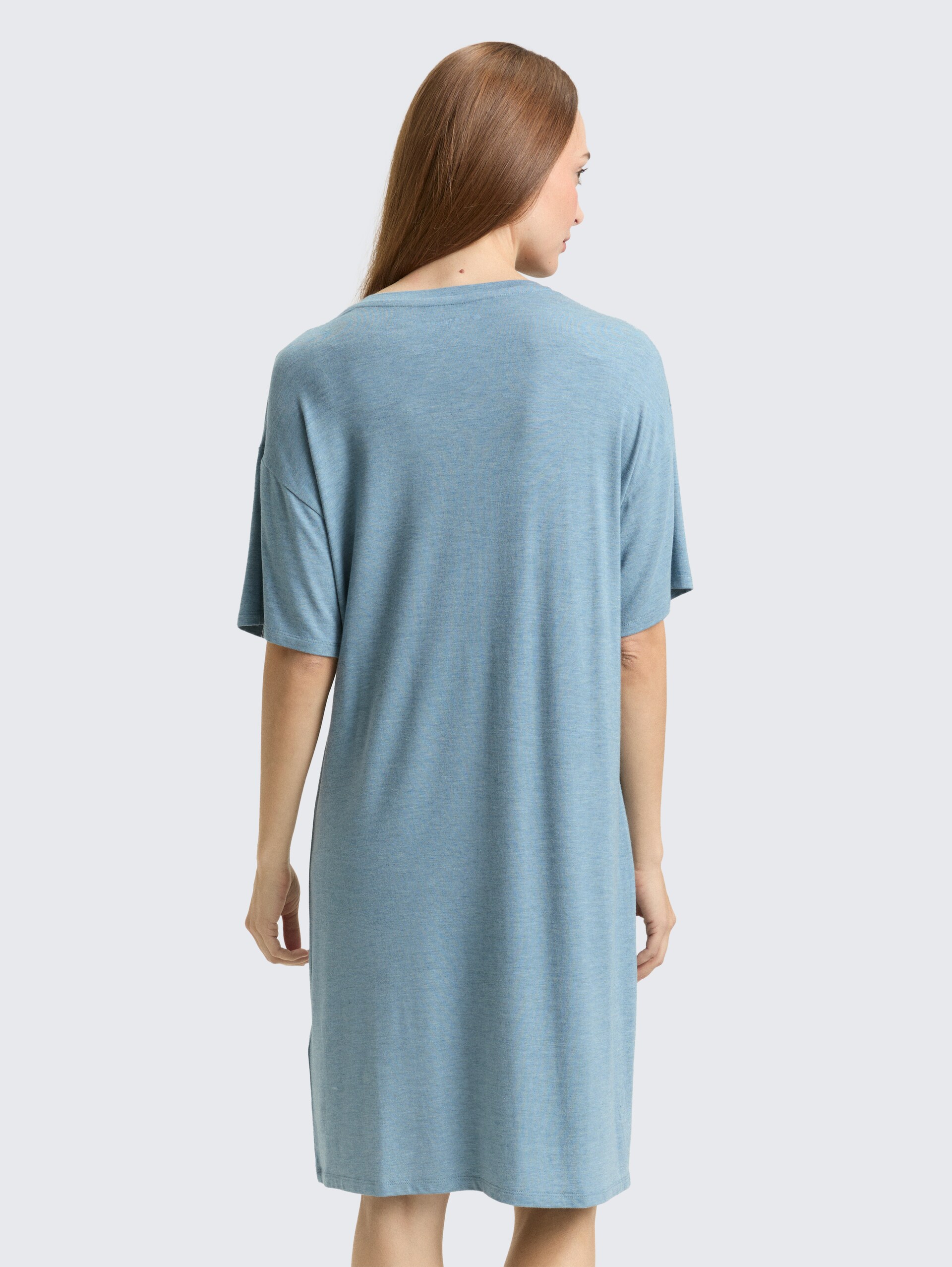 Nachthemd in gemêleerde look - blue-medium-melange - Model-achteraanzicht
