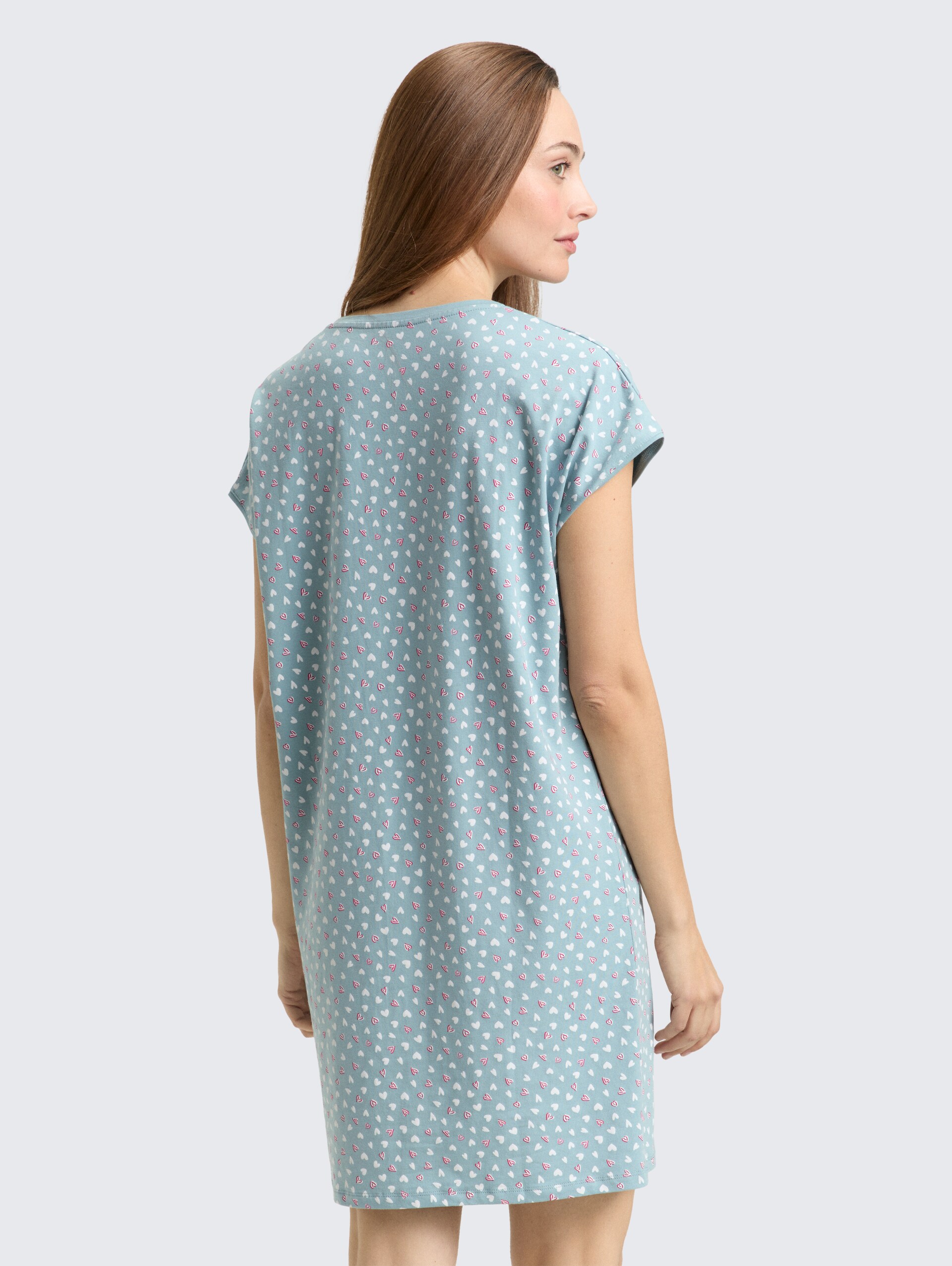 Nachthemd mit Herz-Muster - blue-medium-allover - Model-Rückansicht
