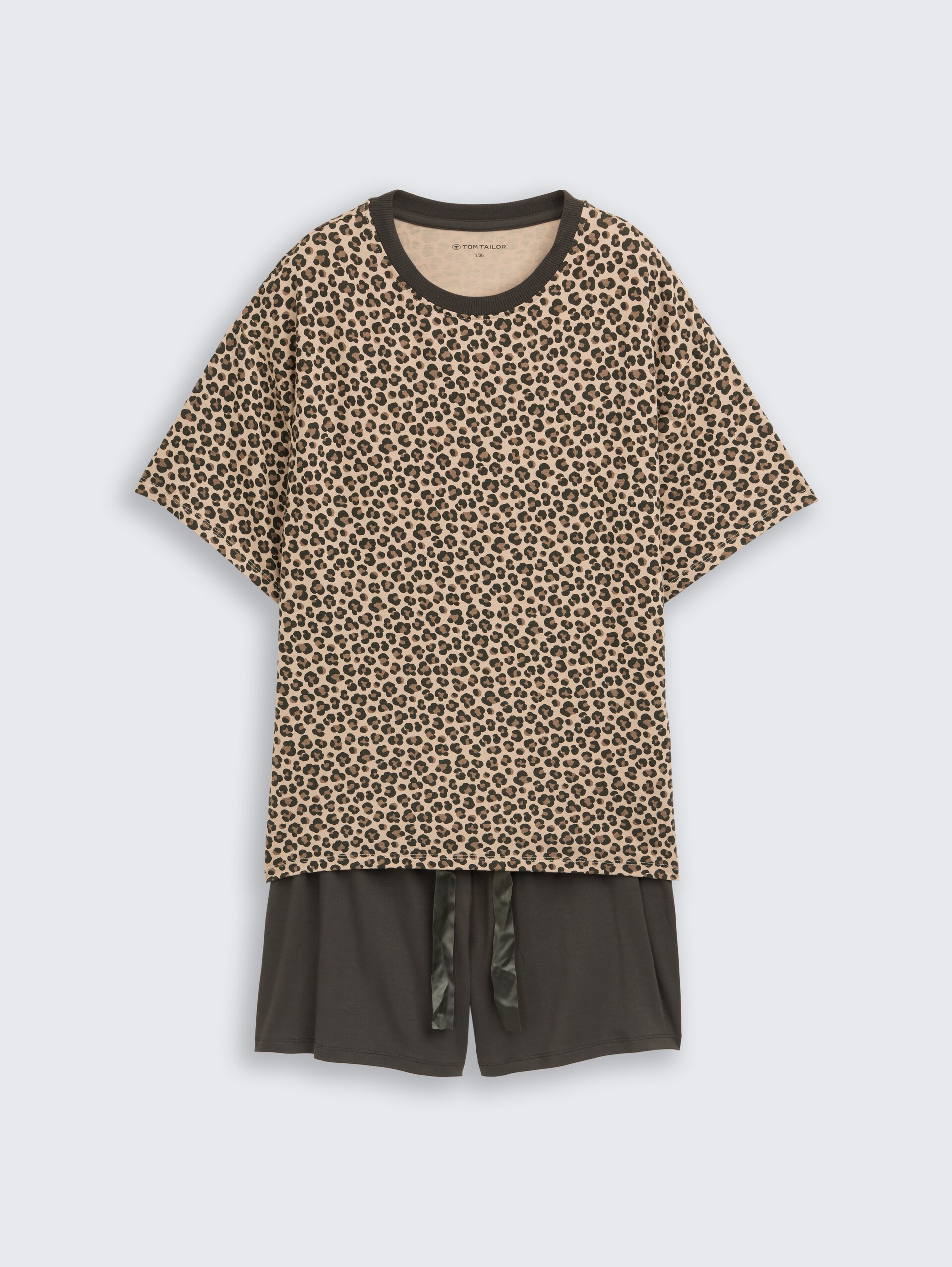 Pyjama-Set mit Leo-Print - braun-mittel-Allover - Vorder-Produkt-Ansicht