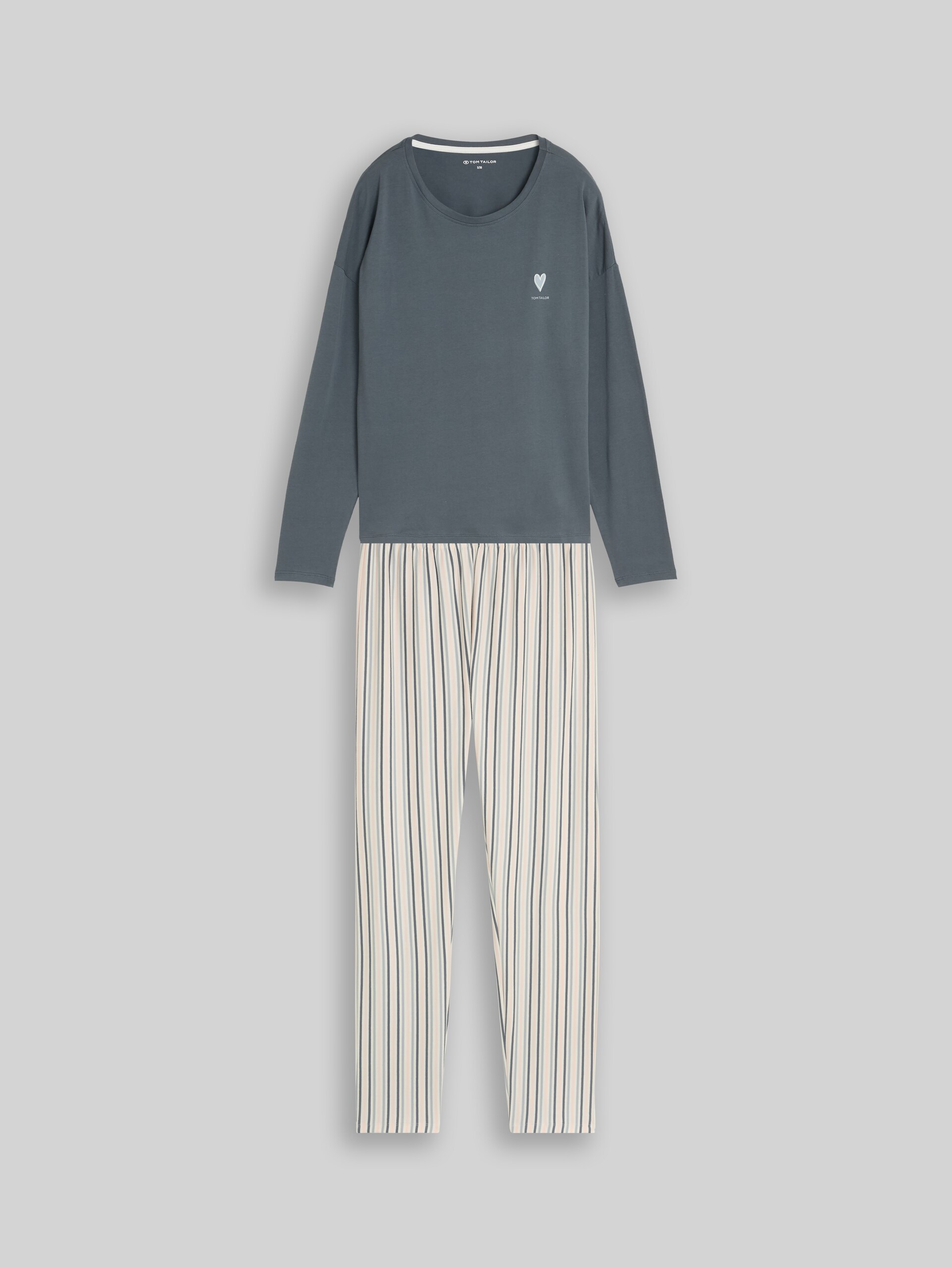 Pyjamaset met streepmotief van katoen - green-medium-stripes - Product vooraanzicht