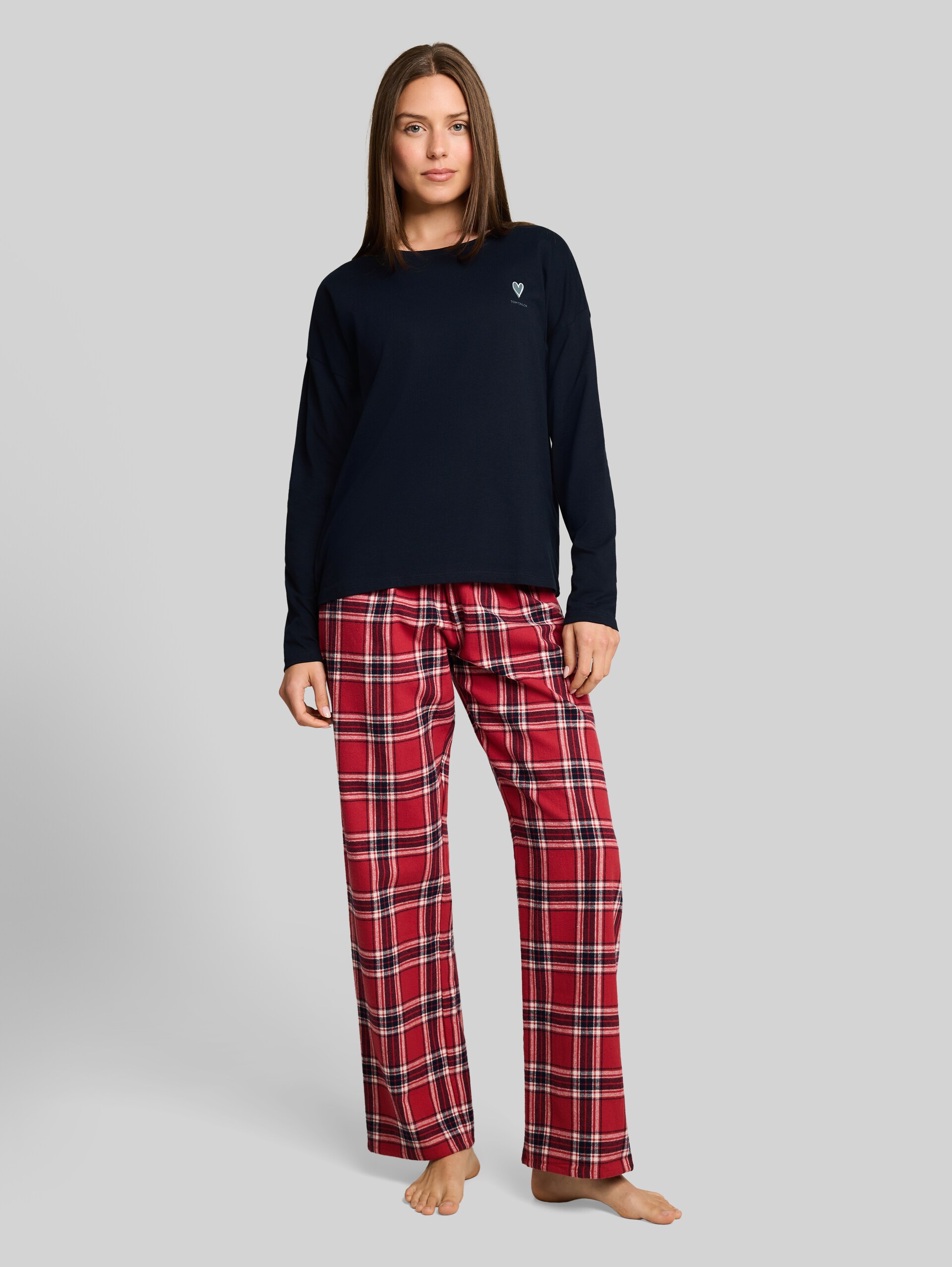 Pyjamaset met ruitjespatroon van katoen - red-medium-check - Model vooraanzicht
