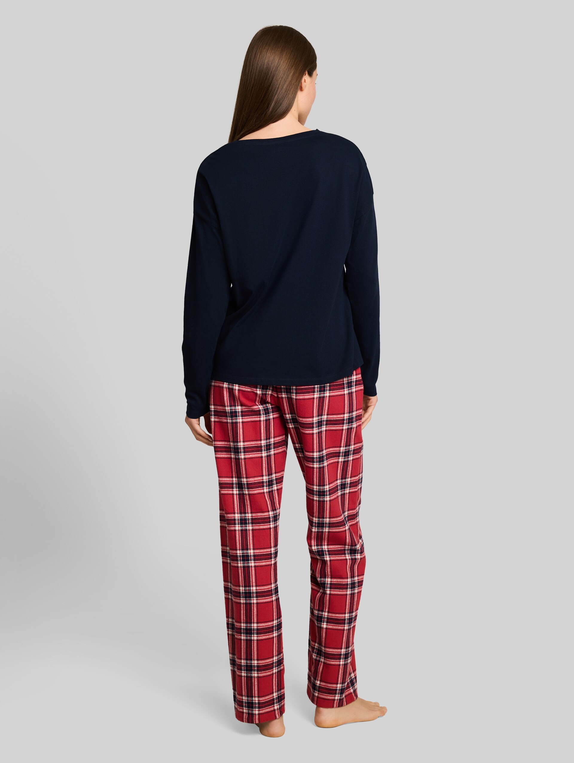 Pyjamaset met ruitjespatroon van katoen - red-medium-check - Model-achteraanzicht