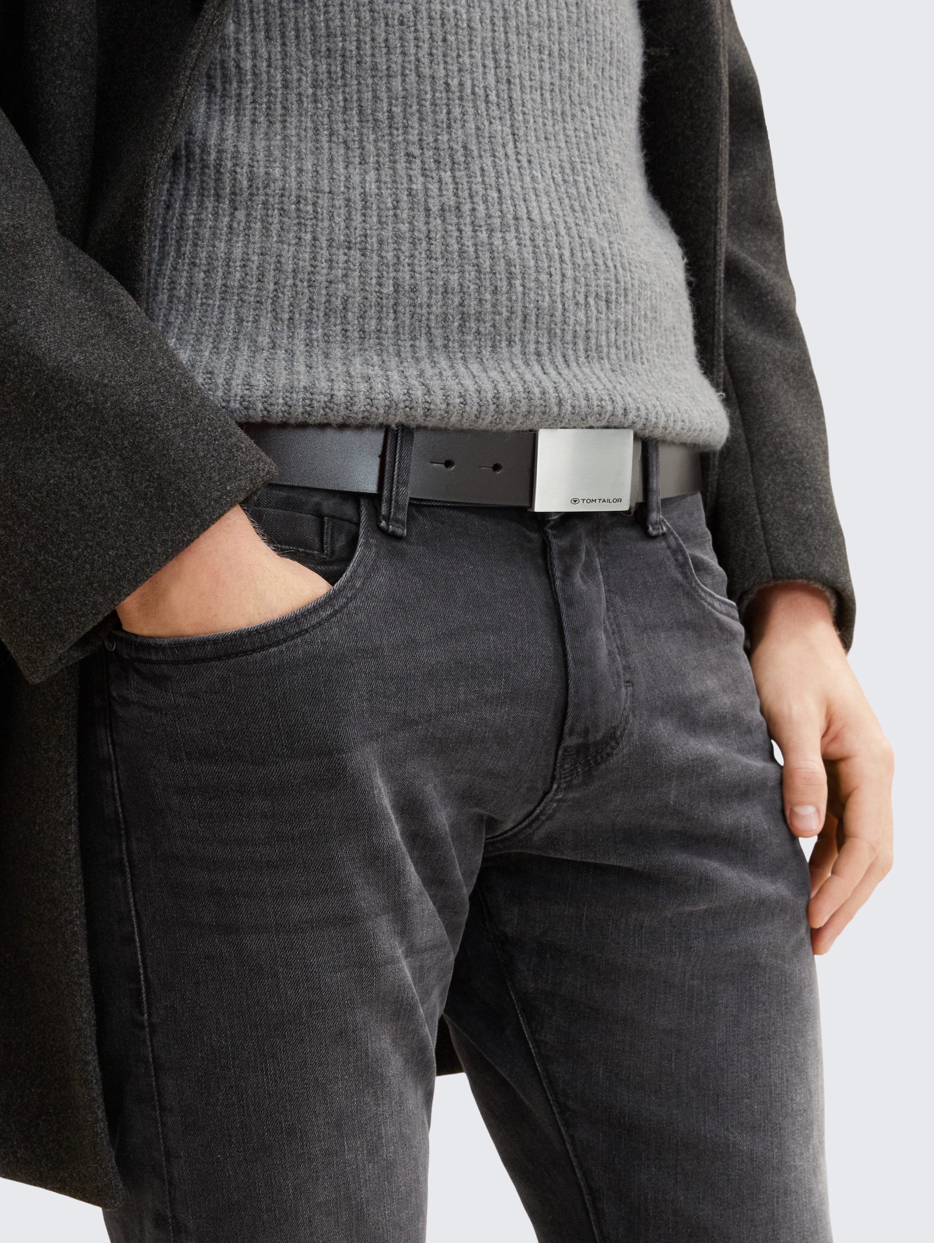 TTBOB Ledergürtel mit Koppelschließe - black uni