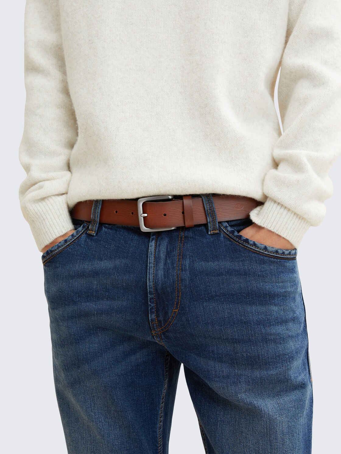 TTSCOTT Ledergürtel mit eckiger Dornschließe - light brown uni