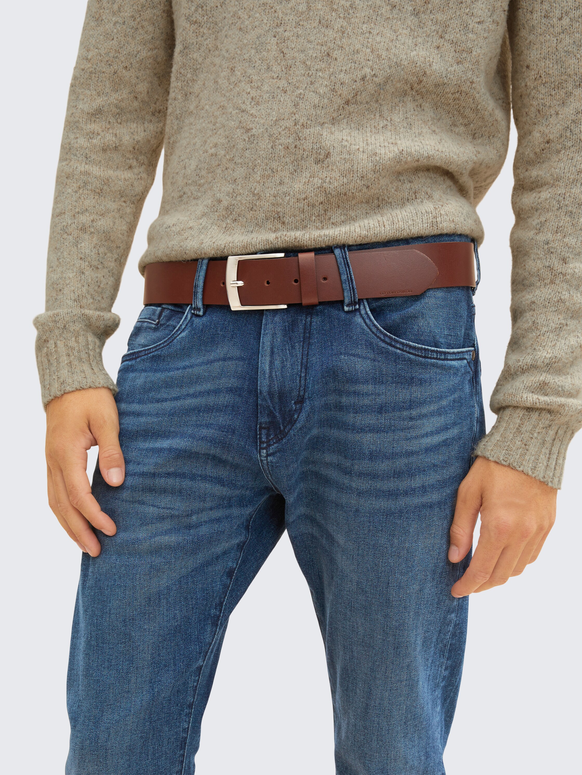 TTANDREW leren riem met vierkante gesp - light_brown_uni -