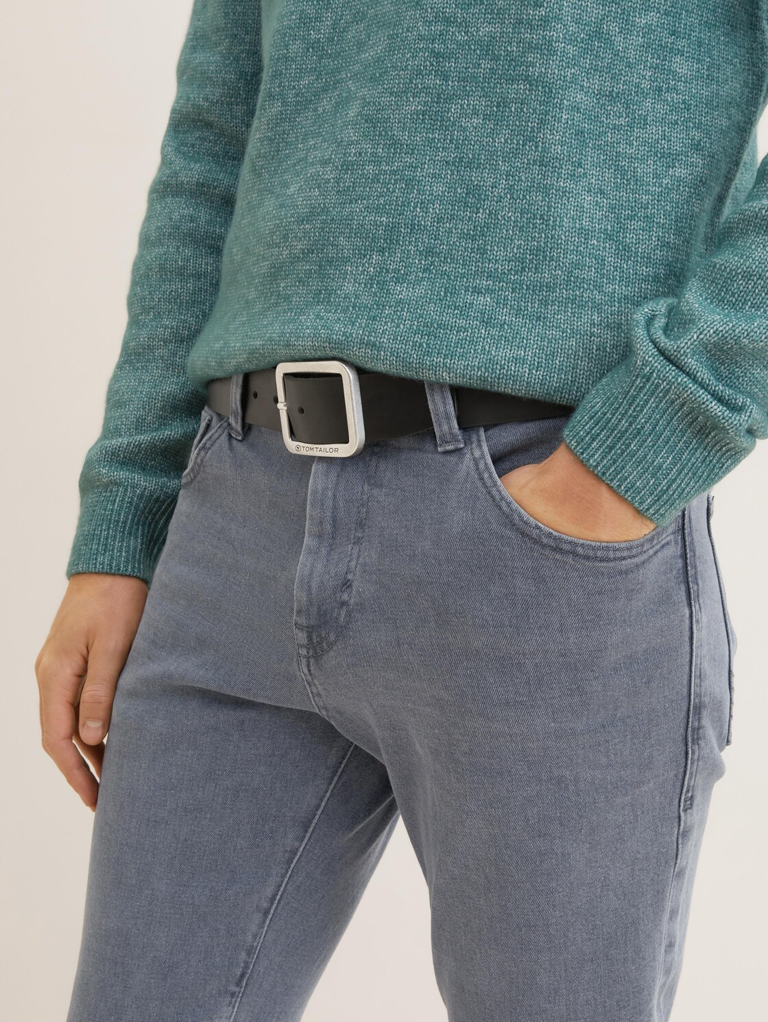 TTTED Ledergürtel mit eckiger Dornschließe - black uni