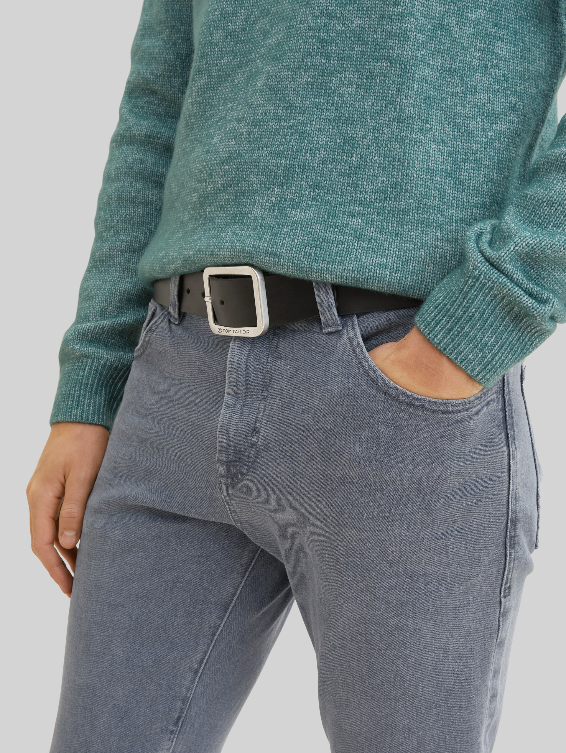 TTTED leather belt with square pin buckle - black uni