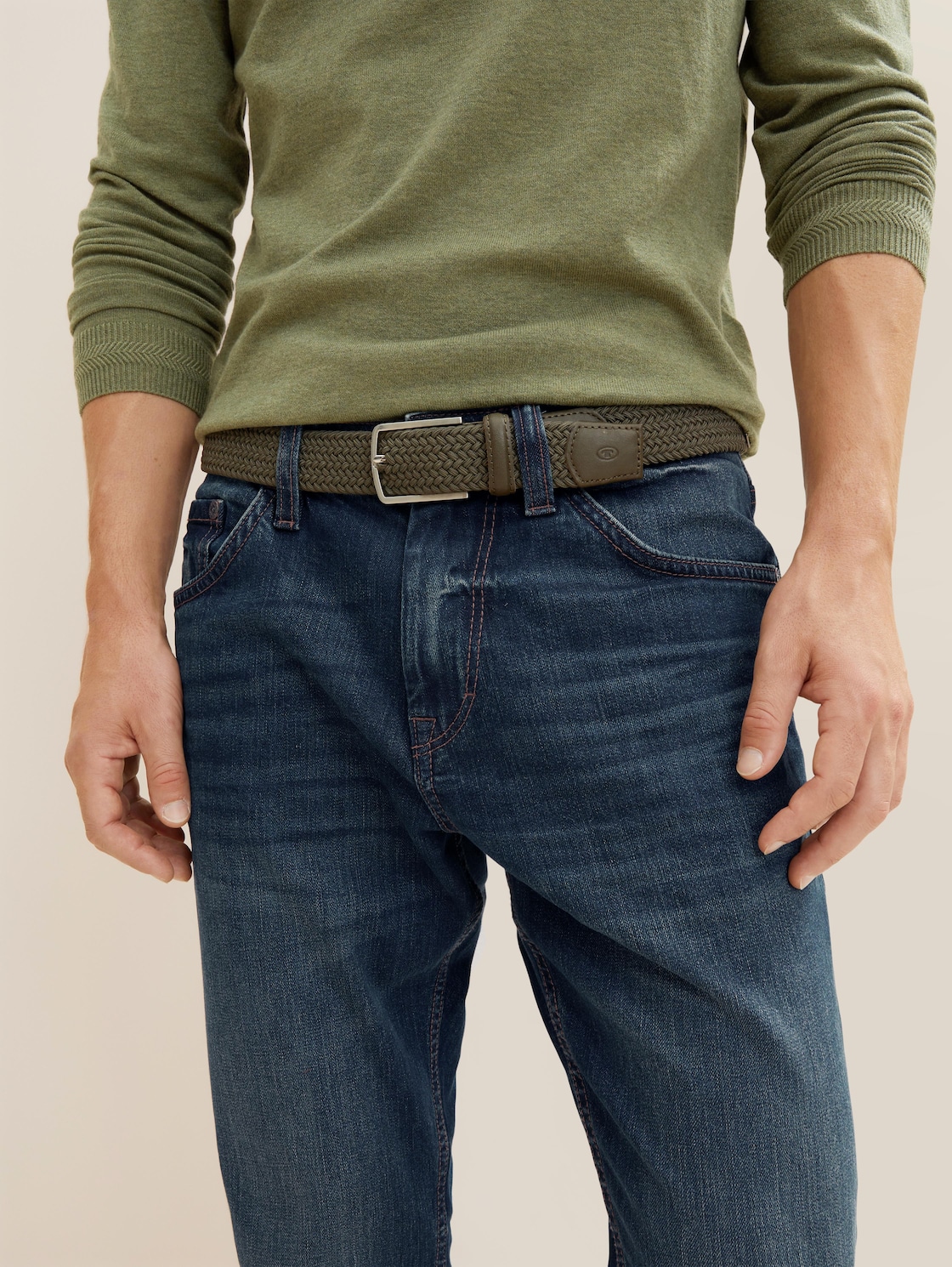 TTALEX elastischer Flechtgürtel mit eckiger Dornschließe - olive uni