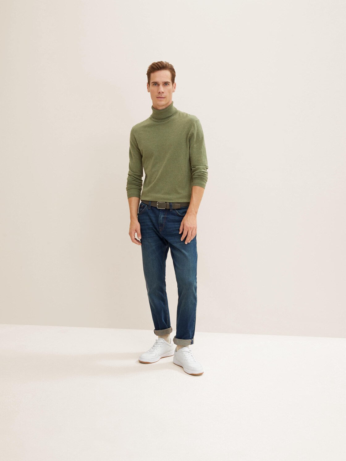 TTALEX elastischer Flechtgürtel mit eckiger Dornschließe - olive uni