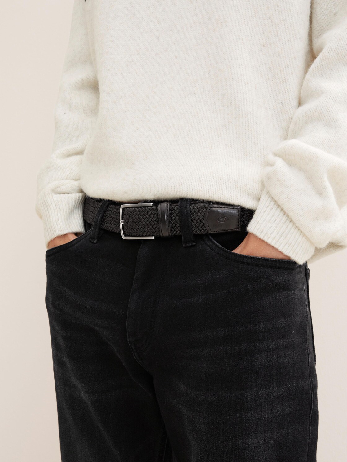 TTALEX elastischer Flechtgürtel mit eckiger Dornschließe - black uni