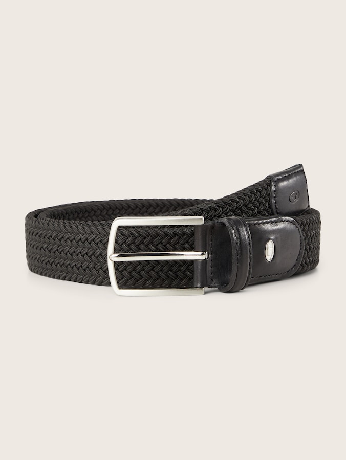 TTALEX elastischer Flechtgürtel mit eckiger Dornschließe von Men, black uni