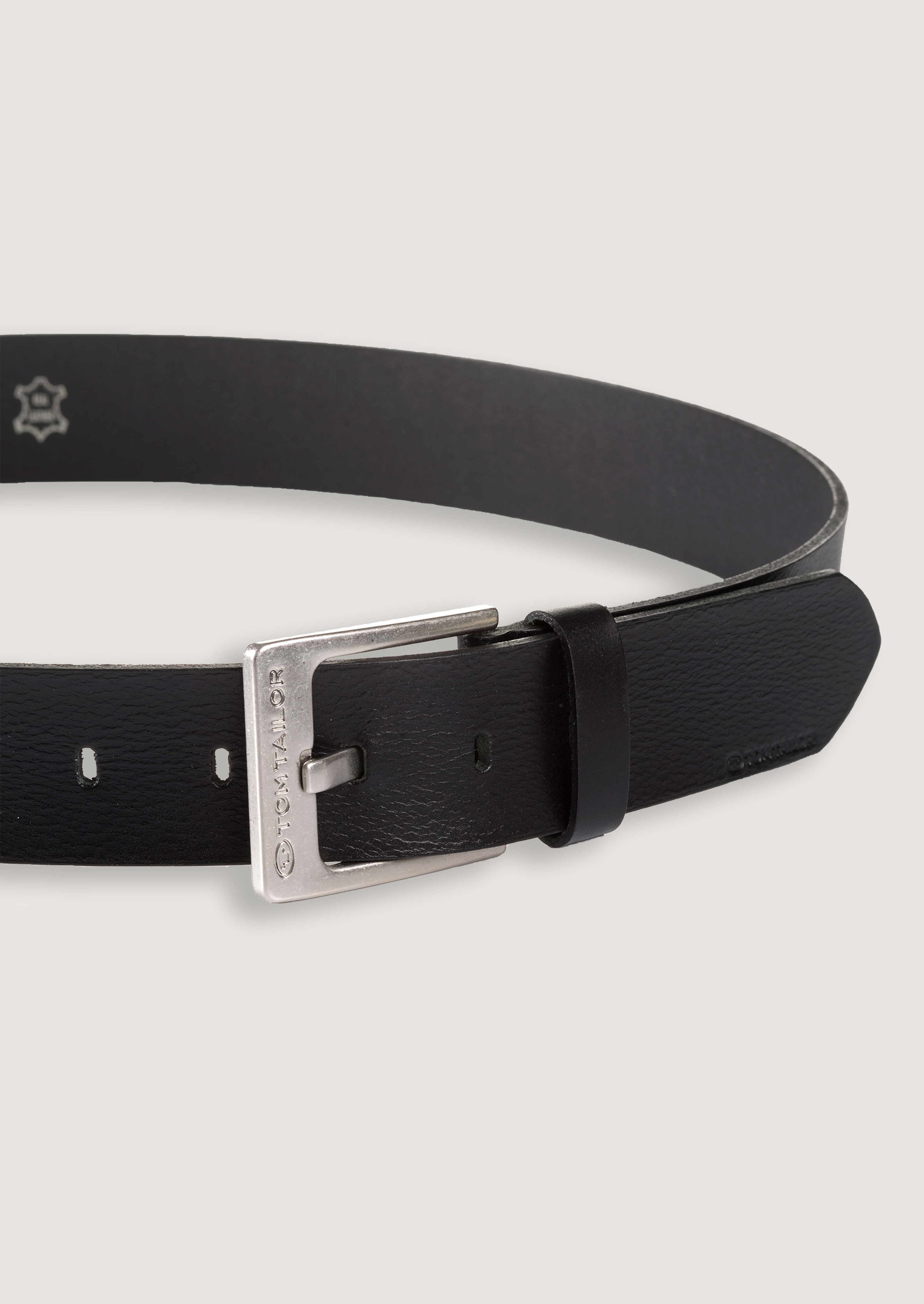 TTCALVIN leather belt with square pin buckle in black by Tom Tailor