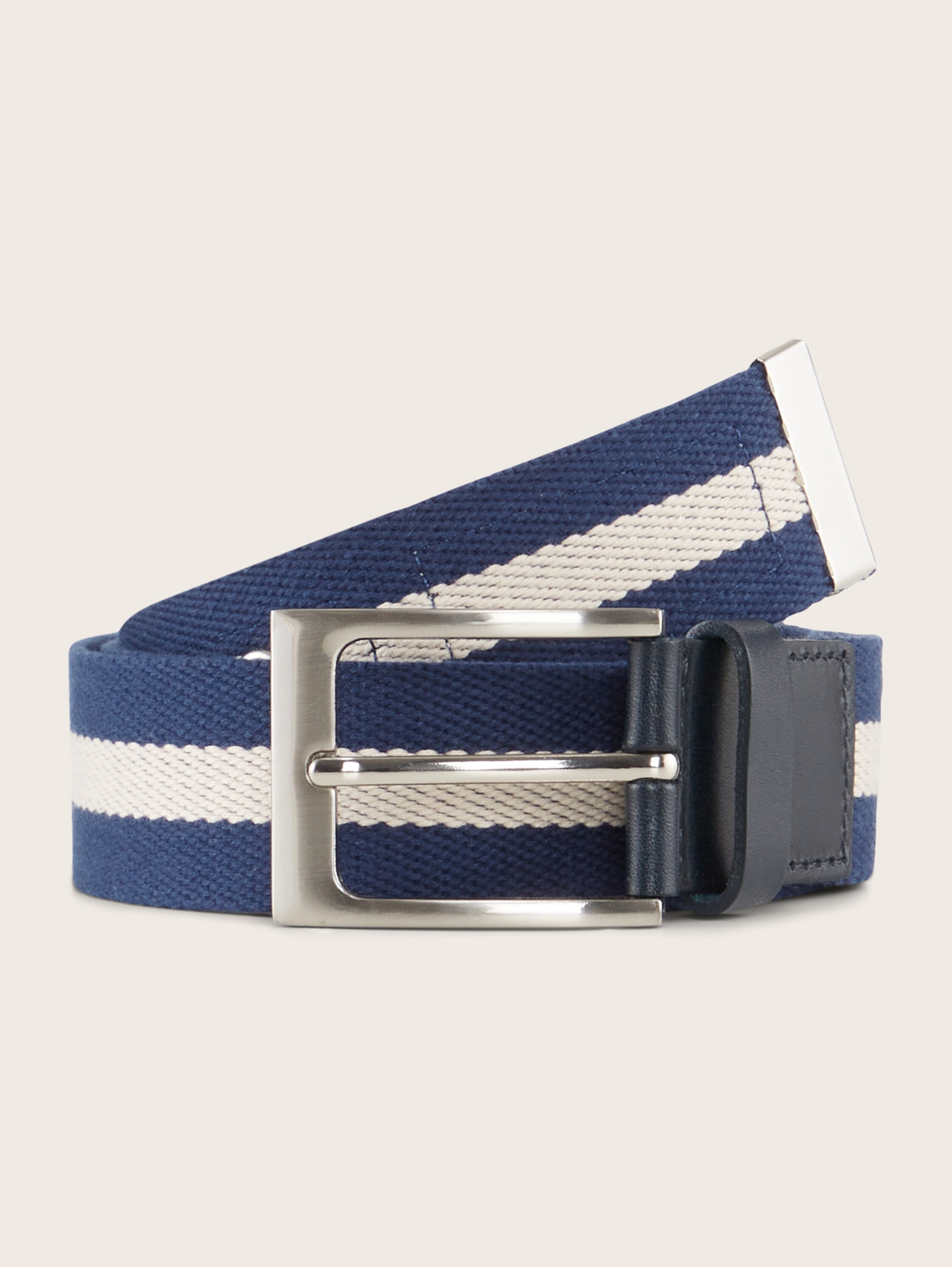 Bandgürtel mit eckiger Dornschließe - Navy/beige - Vorder-Produkt-Ansicht