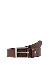 Selected, TTJADEN leather belt with square pin buckle by Tom Tailor, brown