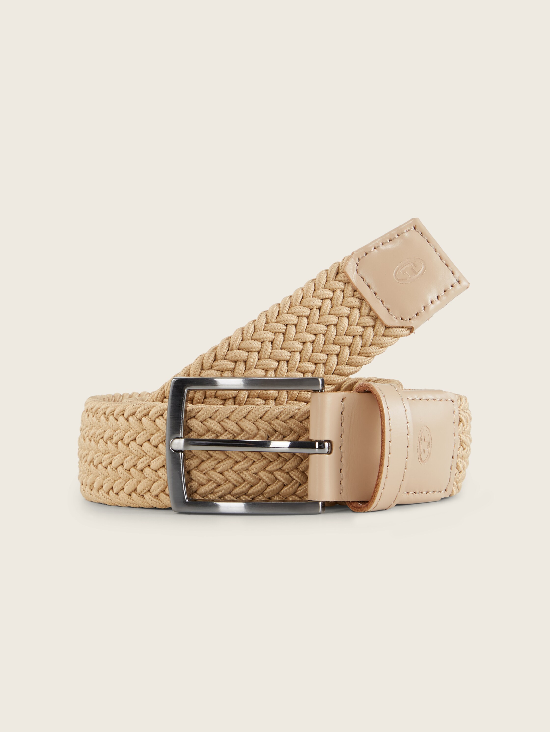 TTJAMIE elastische gevlochten riem met vierkante gesp - beige - 