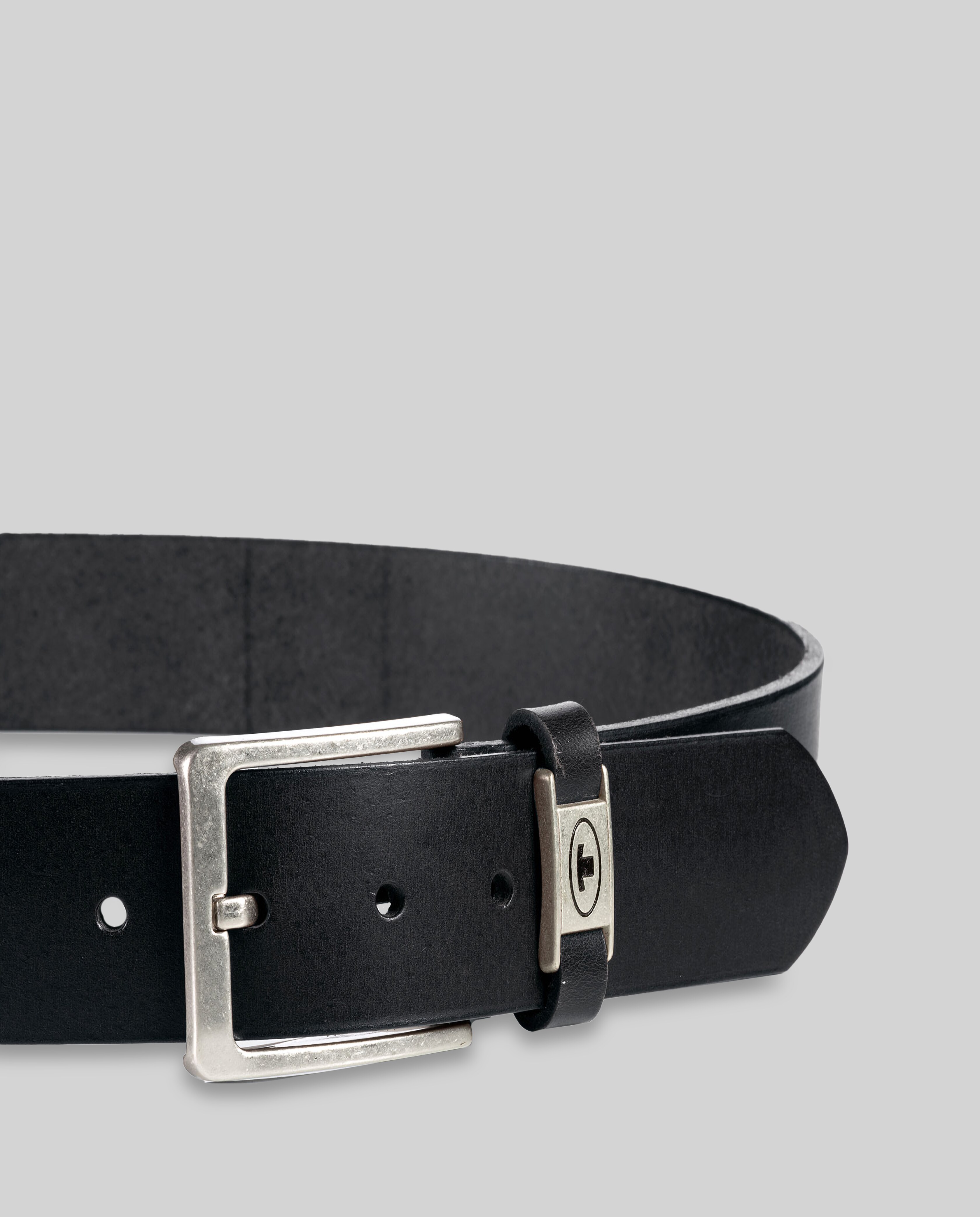TTCOREY leather belt with square buckle in black by Tom Tailor