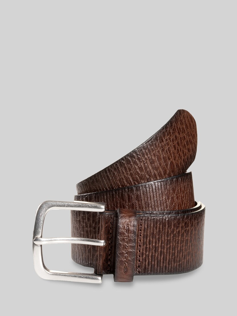 TTROY Leather Belt with Rounded Buckle by Men, dark brown uni