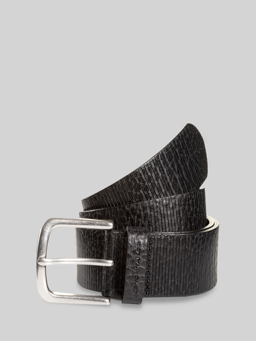 TTROY Leather Belt with Rounded Buckle by Men, black uni