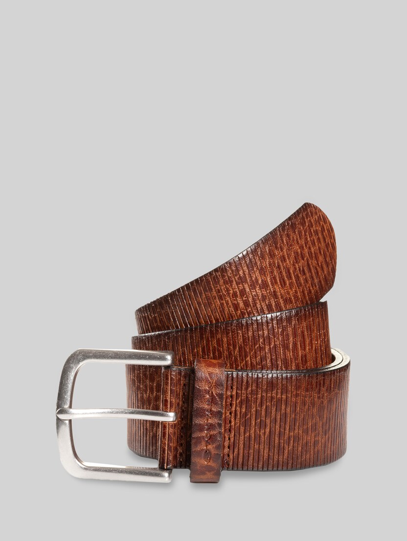 TTROY Leather Belt with Rounded Buckle by Men, cognac uni