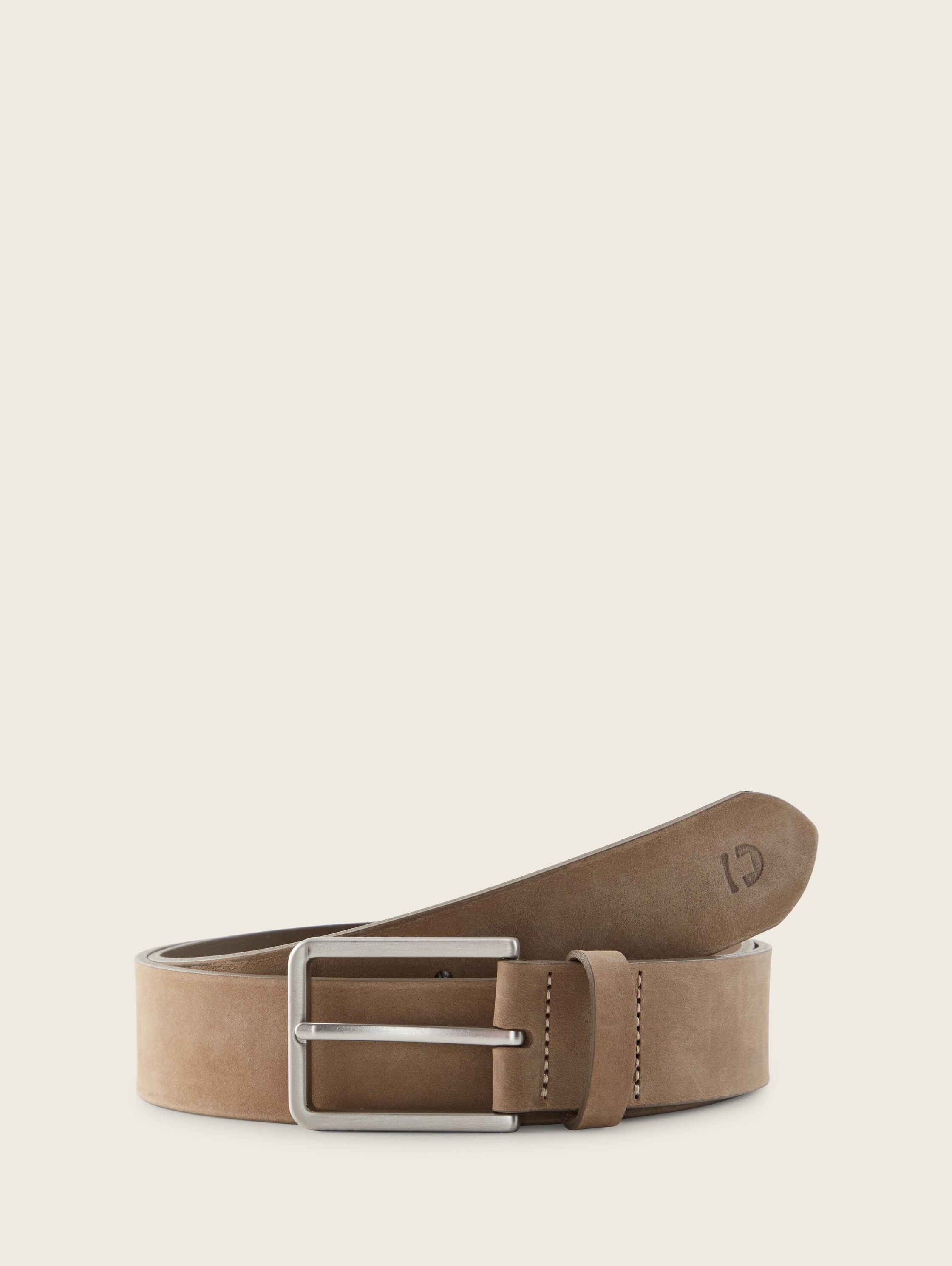 Lederen riem met vierkante gesp - beige - 