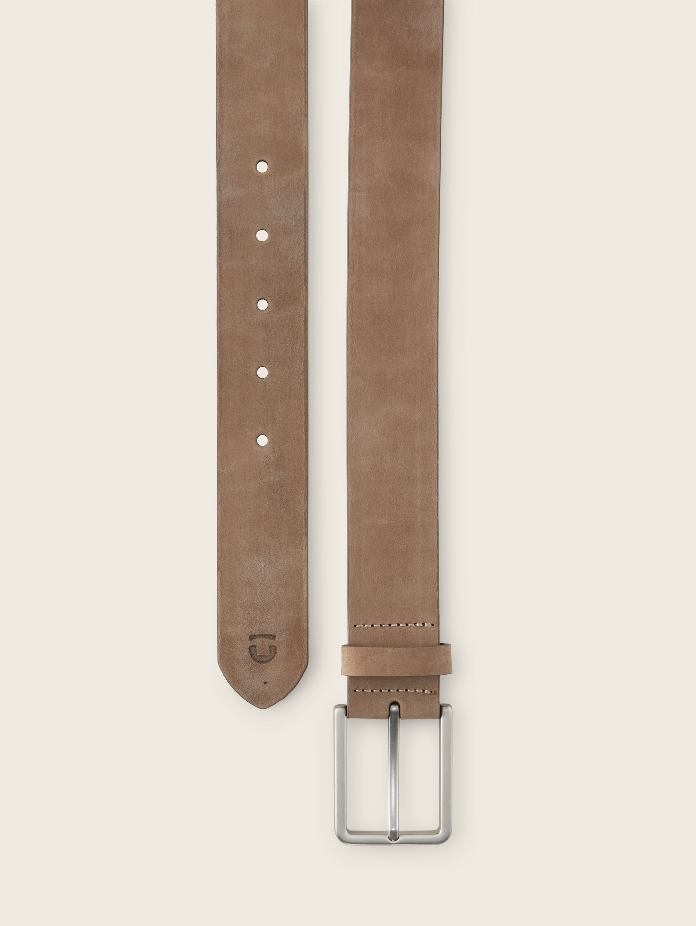Lederen riem met vierkante gesp - beige - 