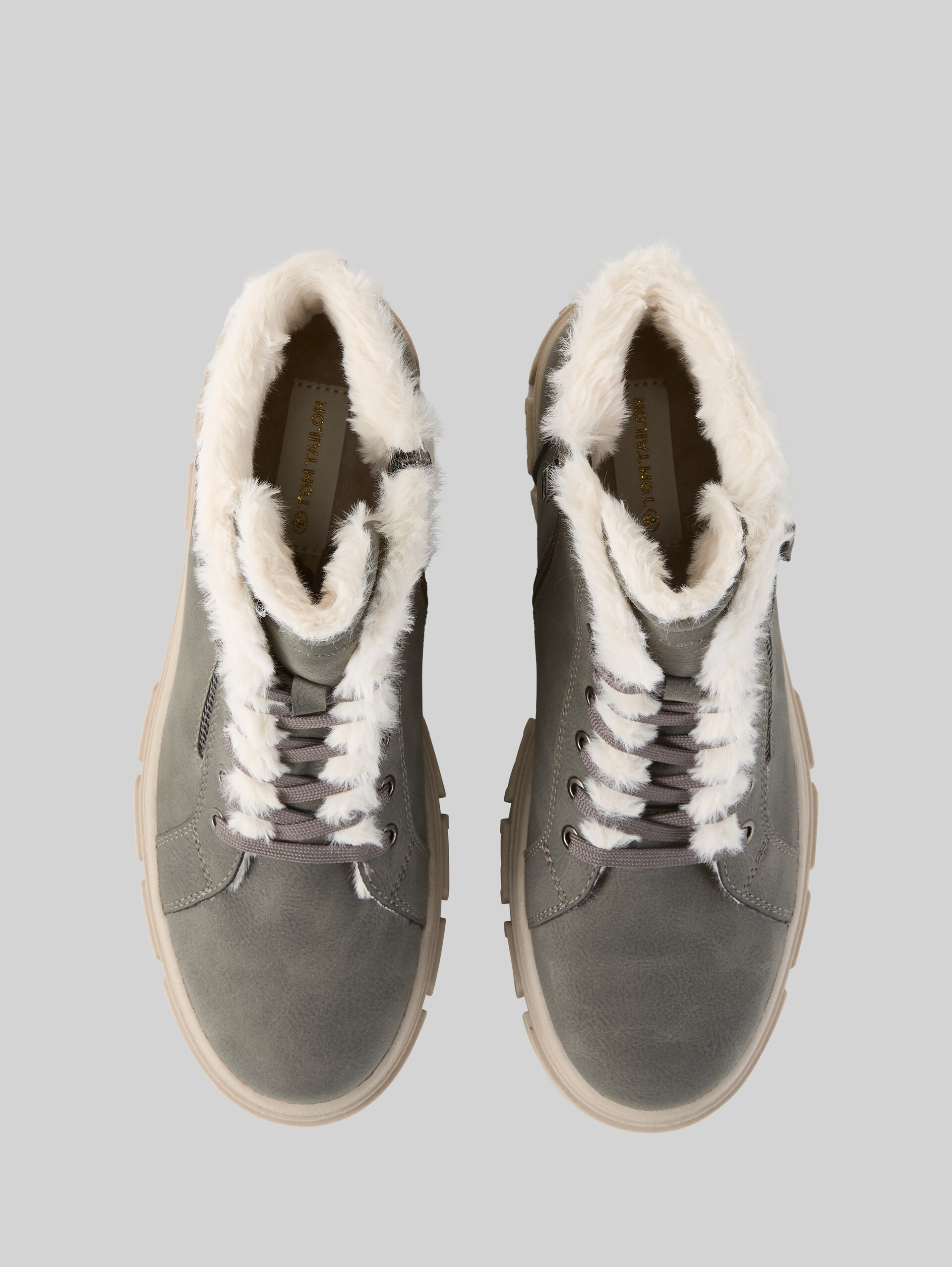 Lined boots with faux fur - coal - Product view from top 