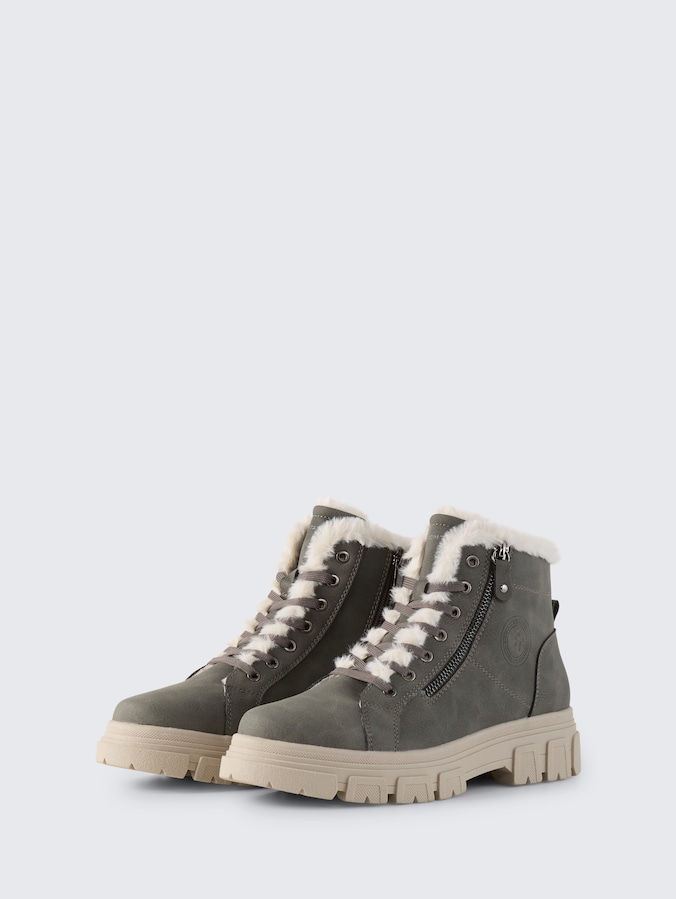 Lined boots with faux fur by Women, coal