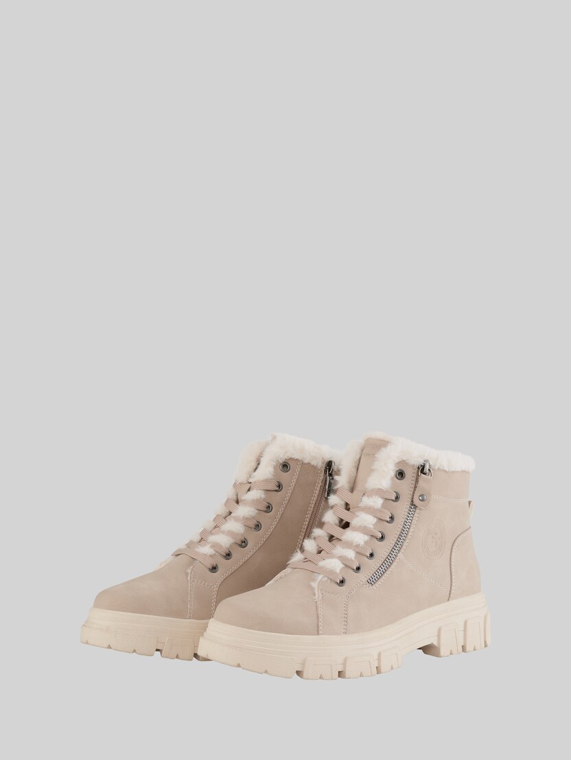 Lined ankle boots with faux fur by Women, cream