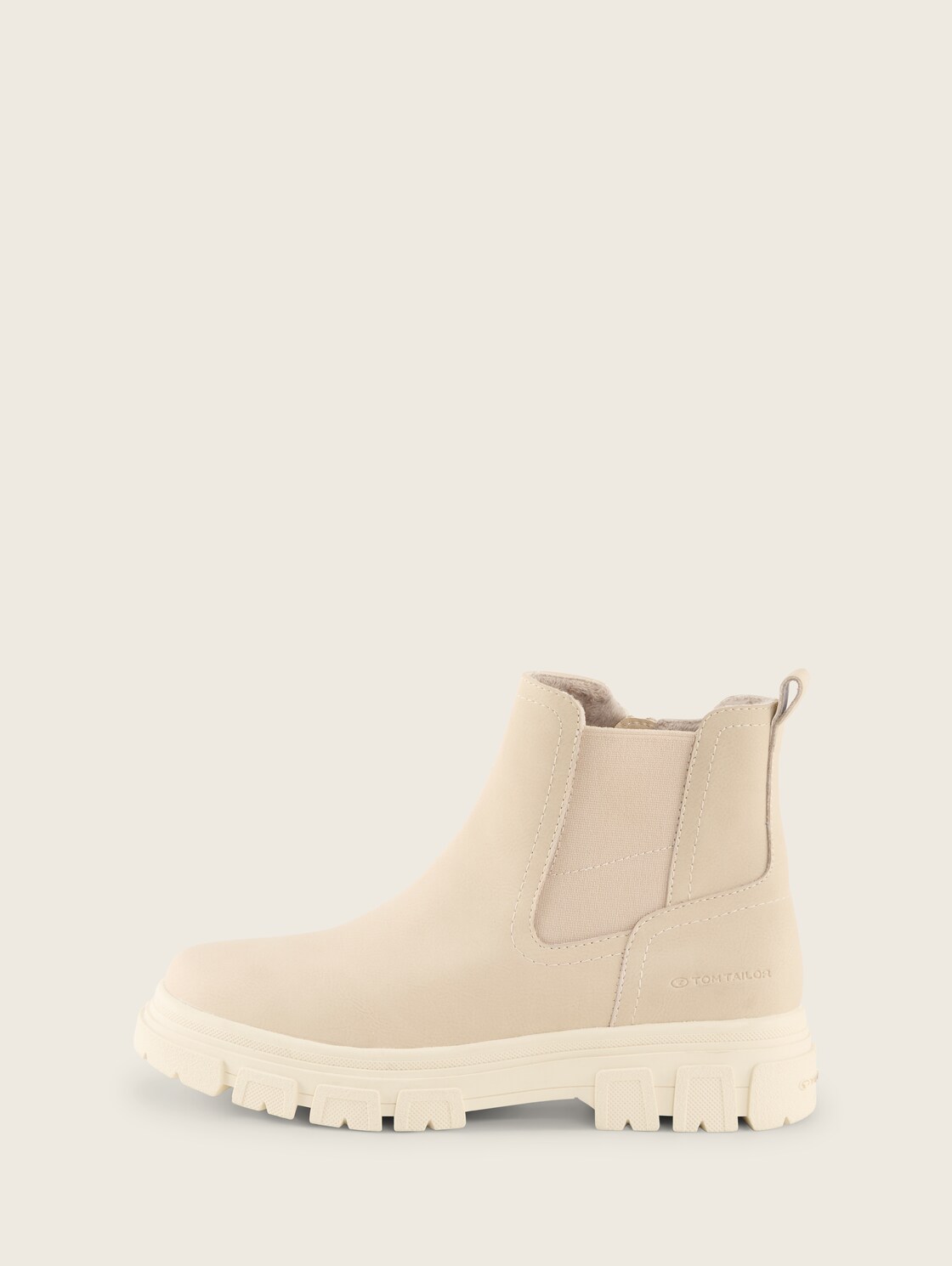 Gefütterte Stiefeletten mit Gummieinsatz - cream - seitliche Produkt-Ansicht