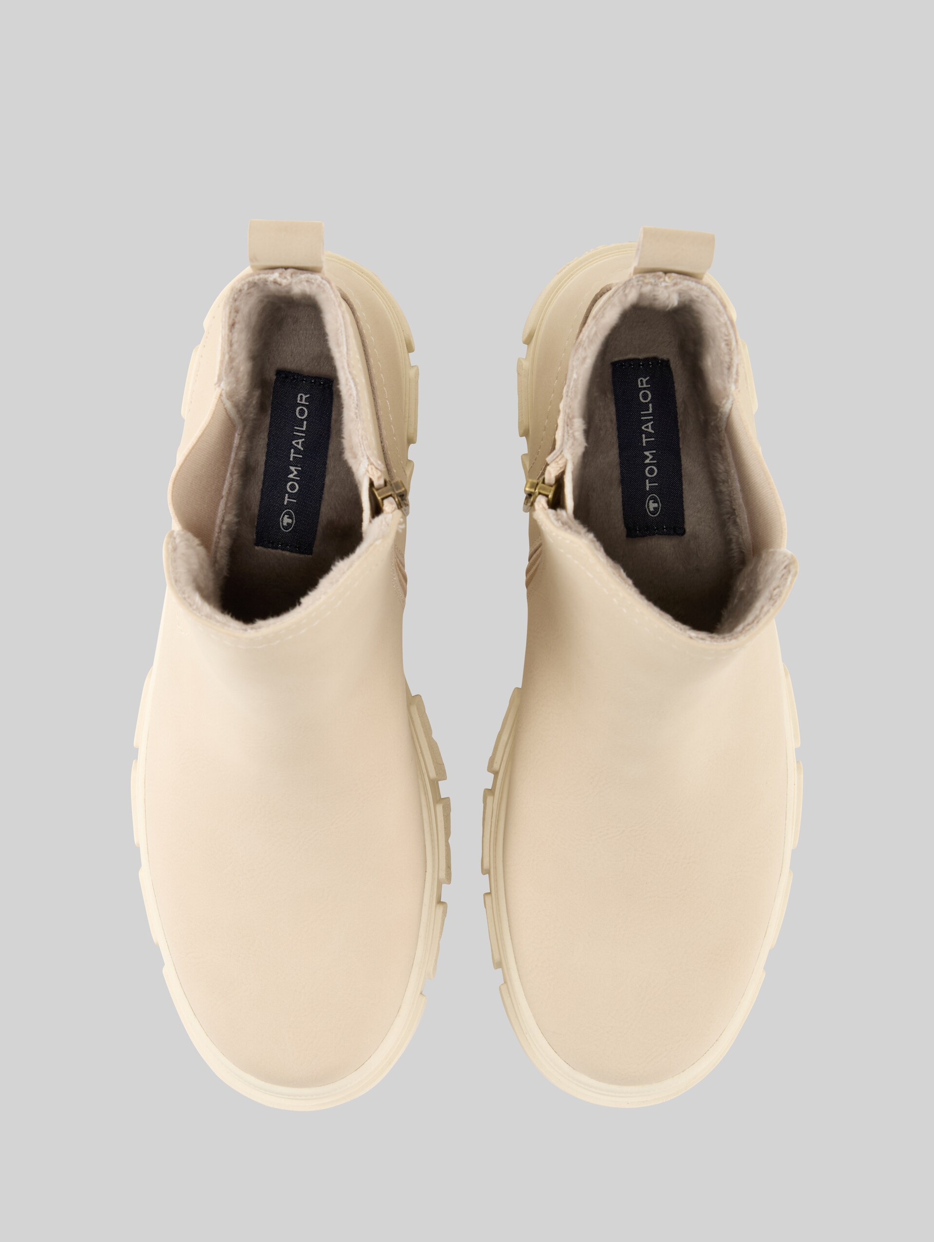 Lined ankle boots with rubber insert - cream - Product view from top 