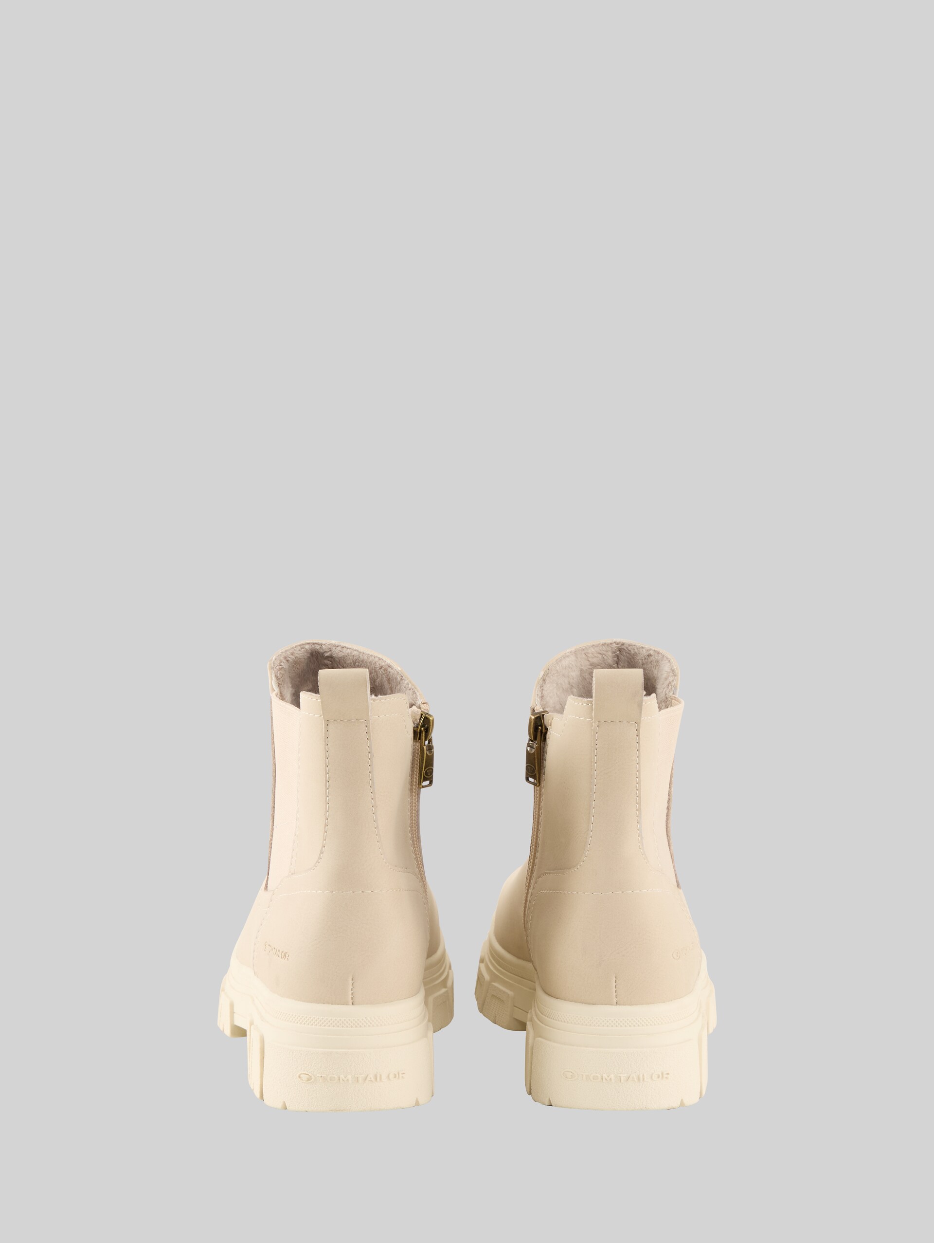 Lined ankle boots with rubber insert - cream - Product rear view