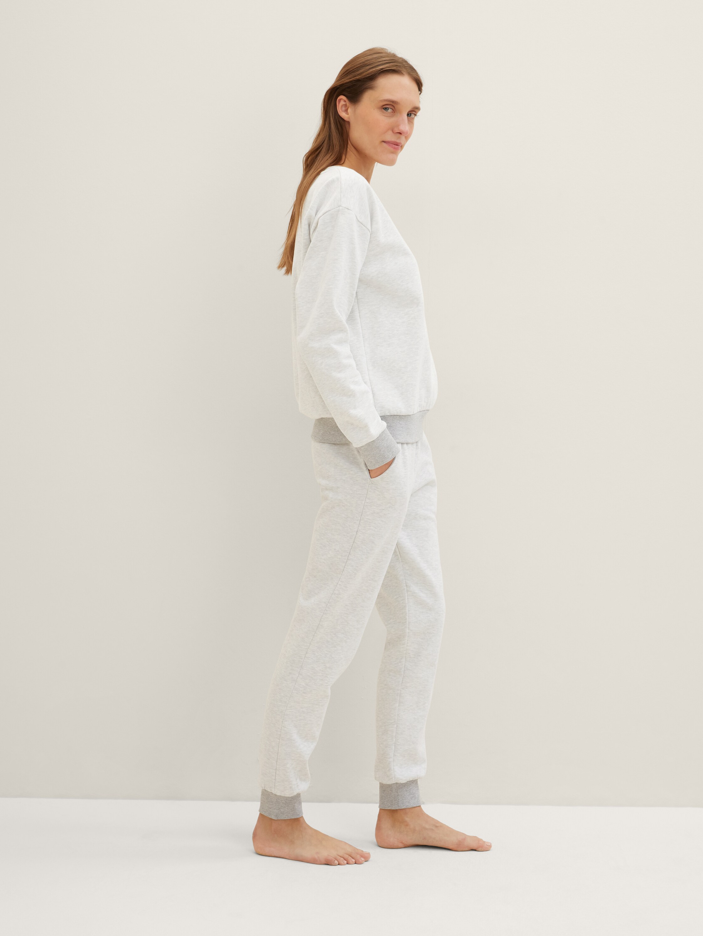 Loungewear Sweat-Hose in Melange Optik - weissmittelmelange - 