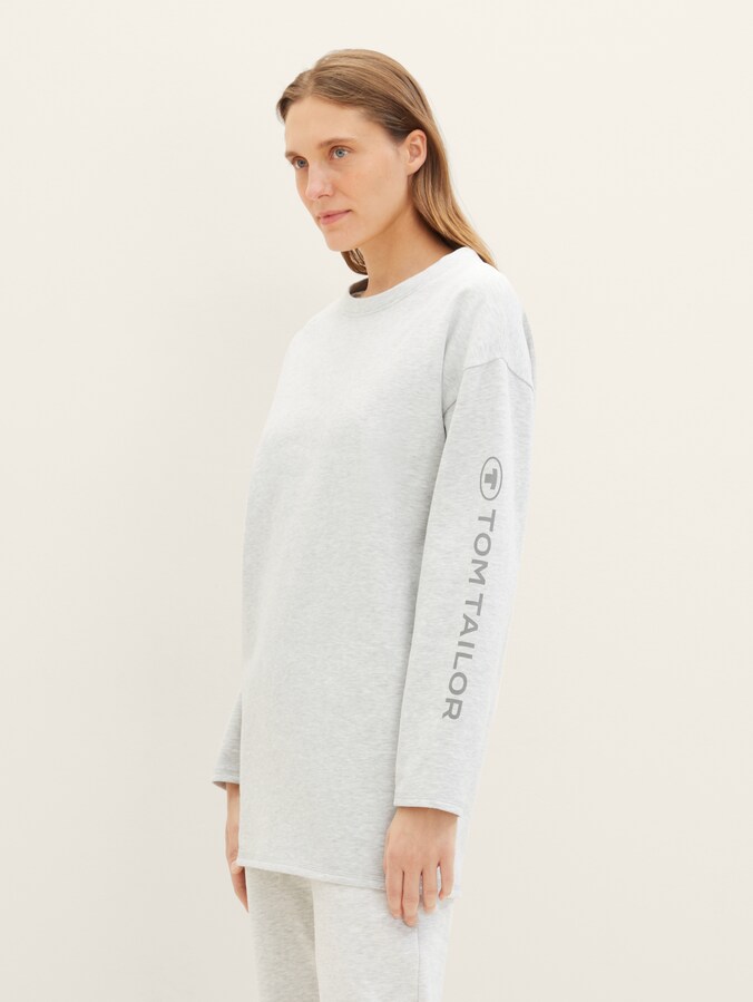 Loungewear oversized shirt met lange mouwen en logoprint door Women, weiß-mittel-melange