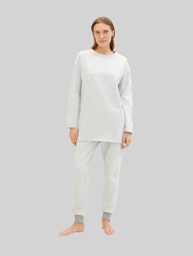Loungewear oversized Langarmshirt mit Logo-Print von Women, weiß-mittel-melange