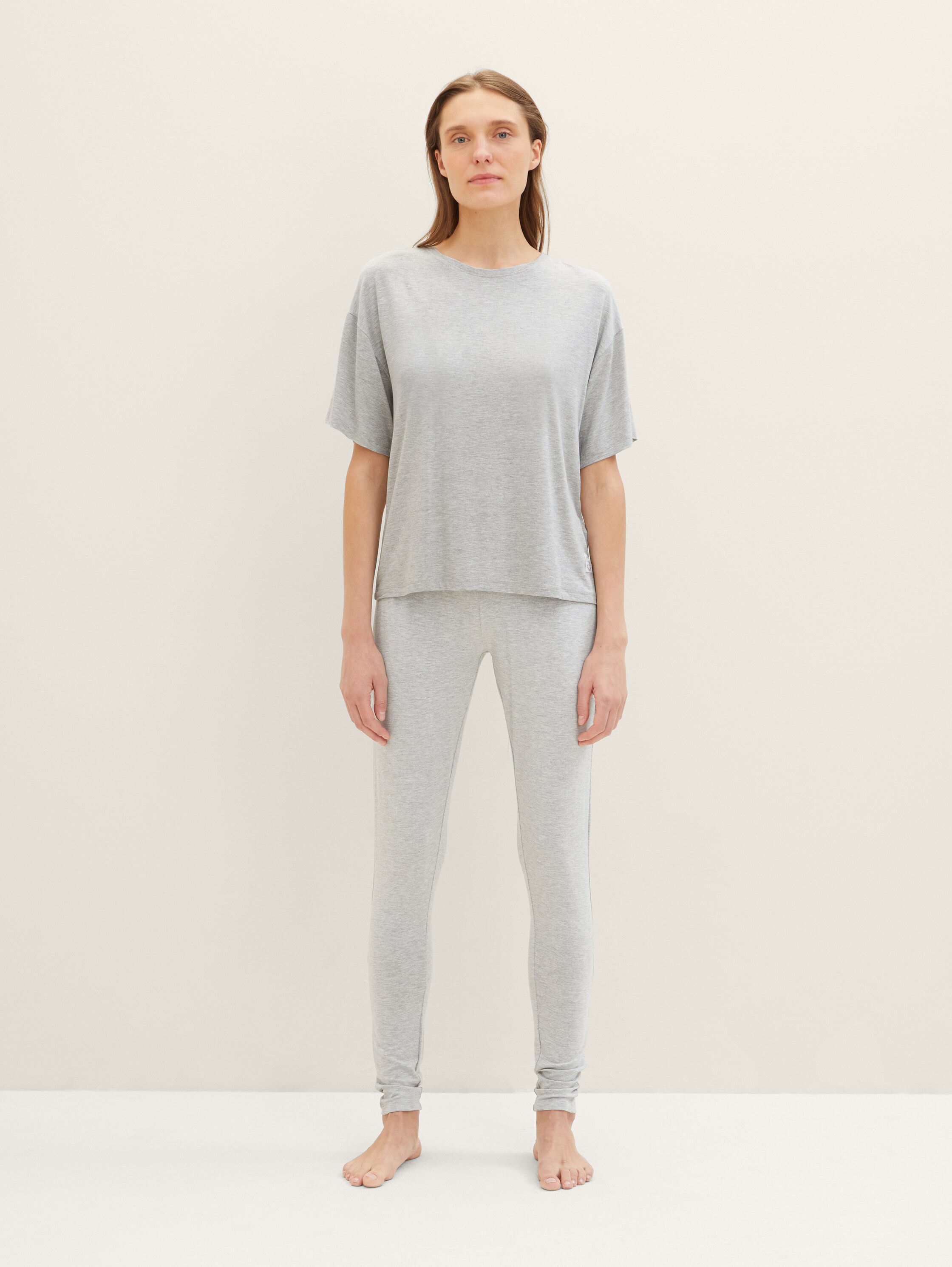 Loungewear T-Shirt in Melange Optik - greymediummelange - 