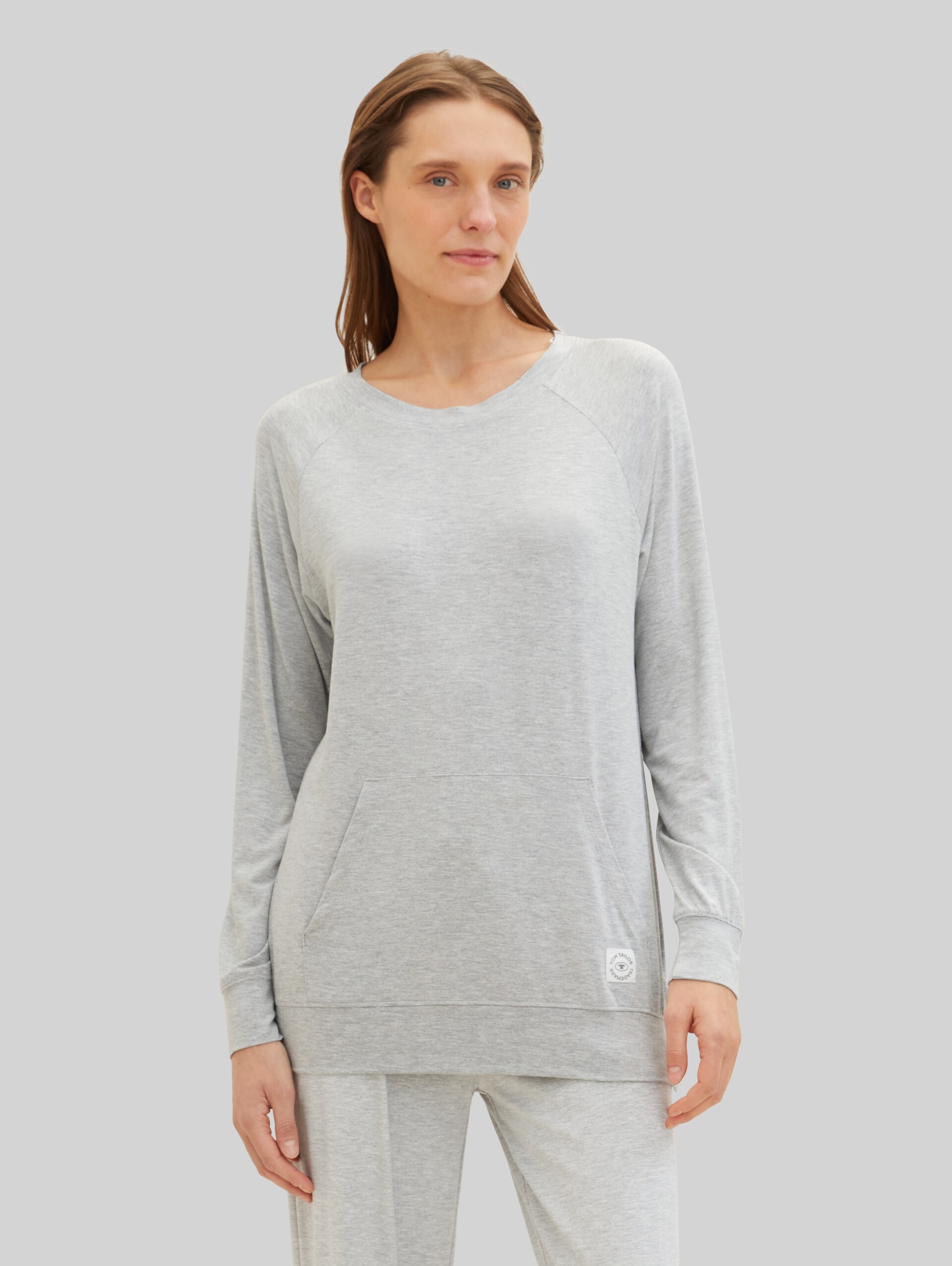 Loungewear Sweatshirt in melange look - grey-medium-melange - Model front view
