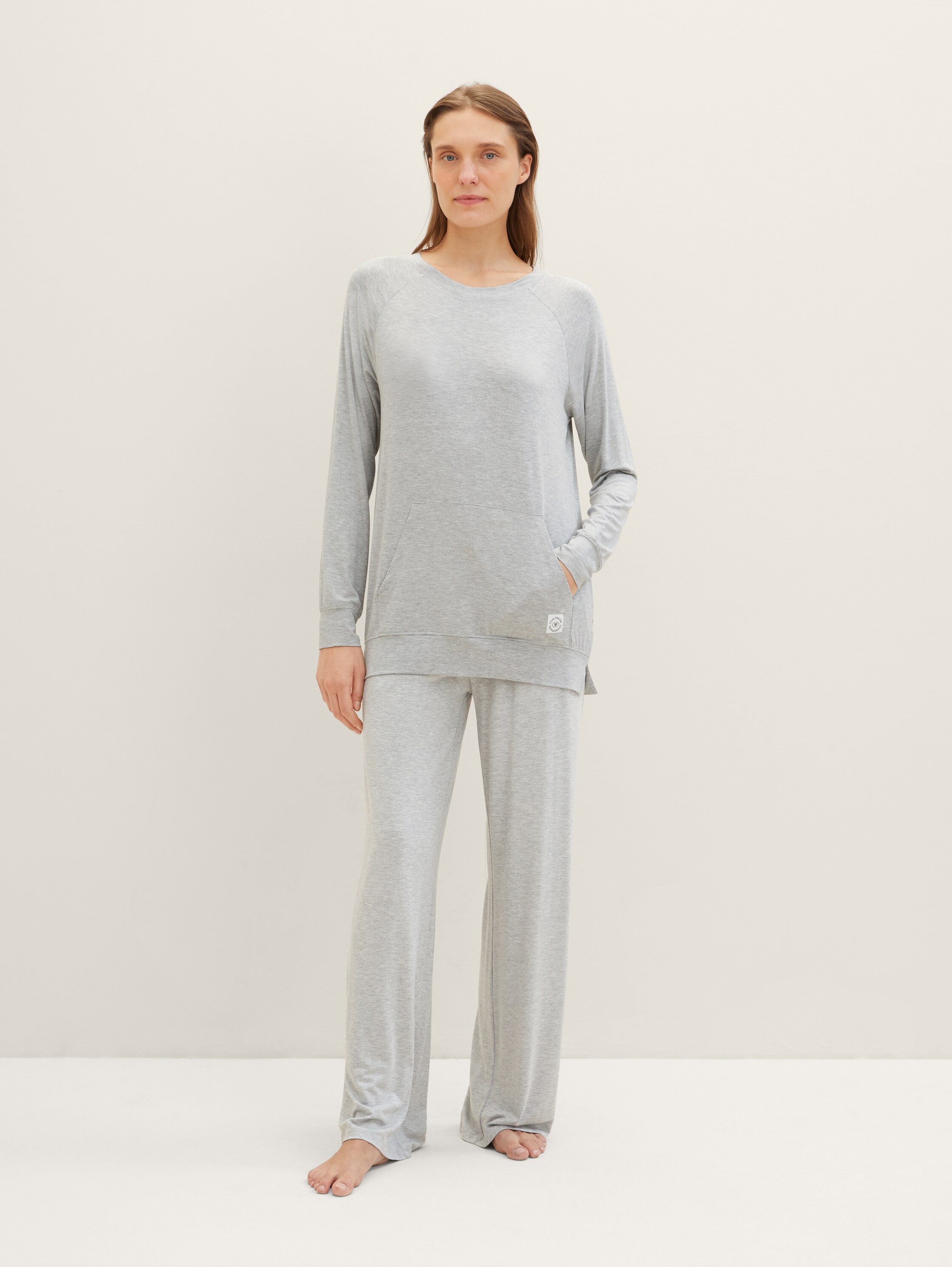 Loungewear Sweatshirt in Melange Optik - greymediummelange - 