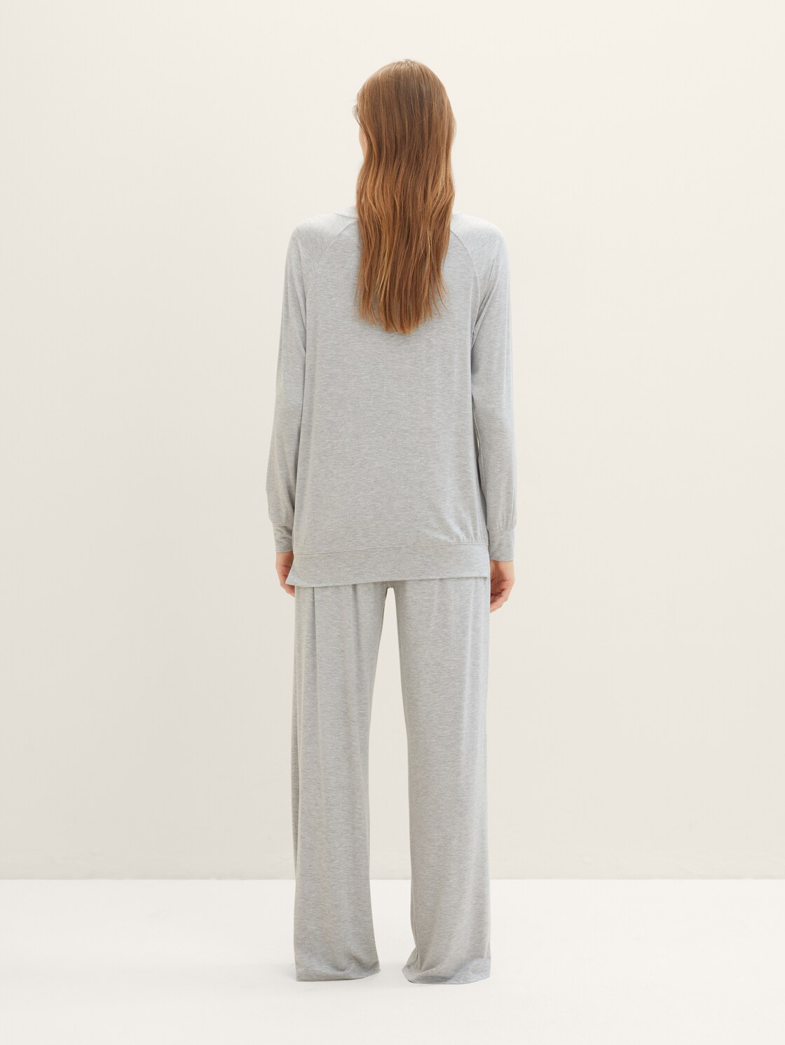 Pyjama-Hose in Melange Optik - grey-medium-melange - Model-Rückansicht