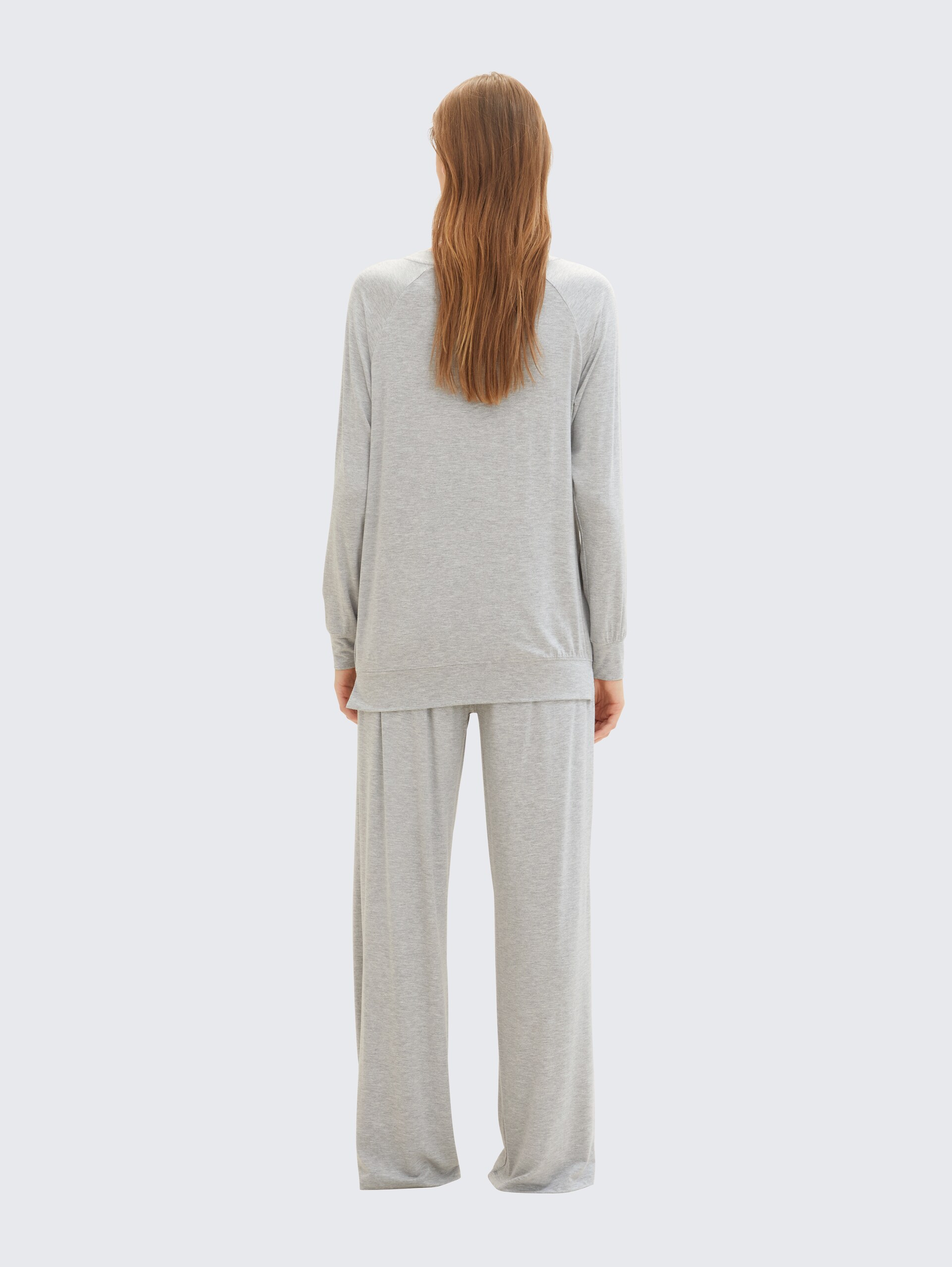 Pyjama-Hose in Melange Optik - grey-medium-melange - Model-Rückansicht