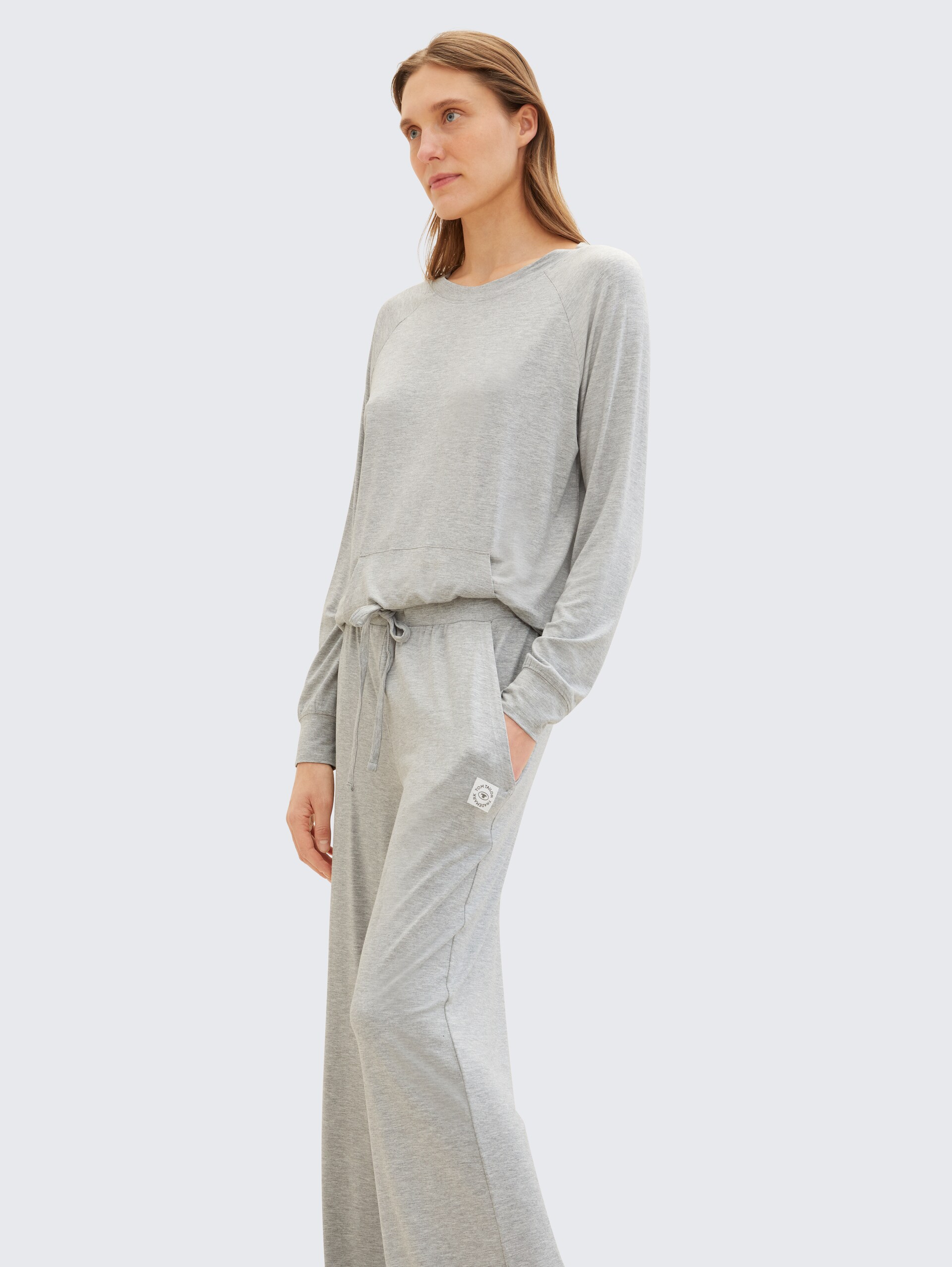 Pyjama-Hose in Melange Optik - grey-medium-melange - seitliche Model-Ansicht