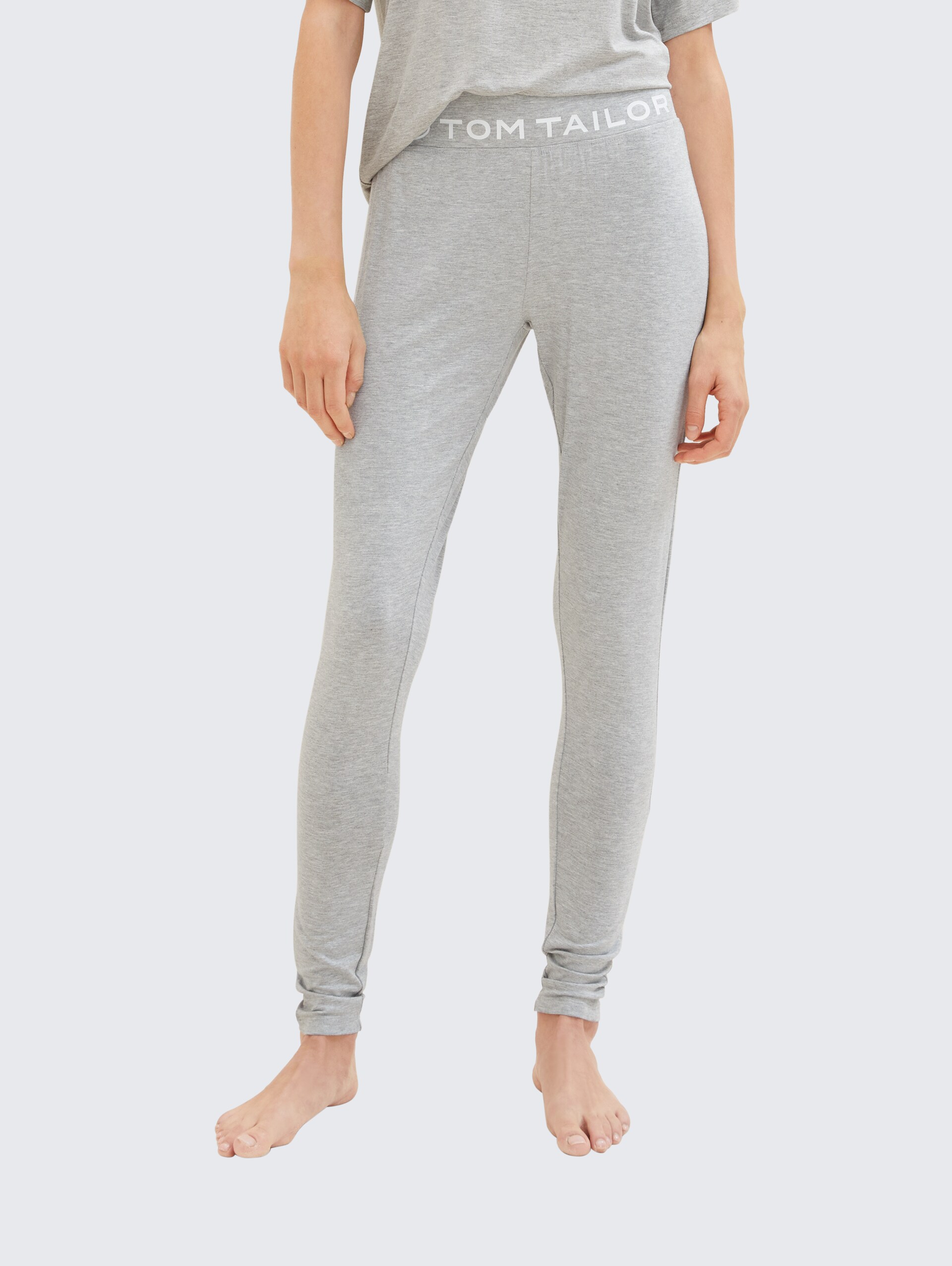 Loungewear Leggings mit Logo-Print - grey-medium-melange - Ausschnitt Model-Vorderansicht